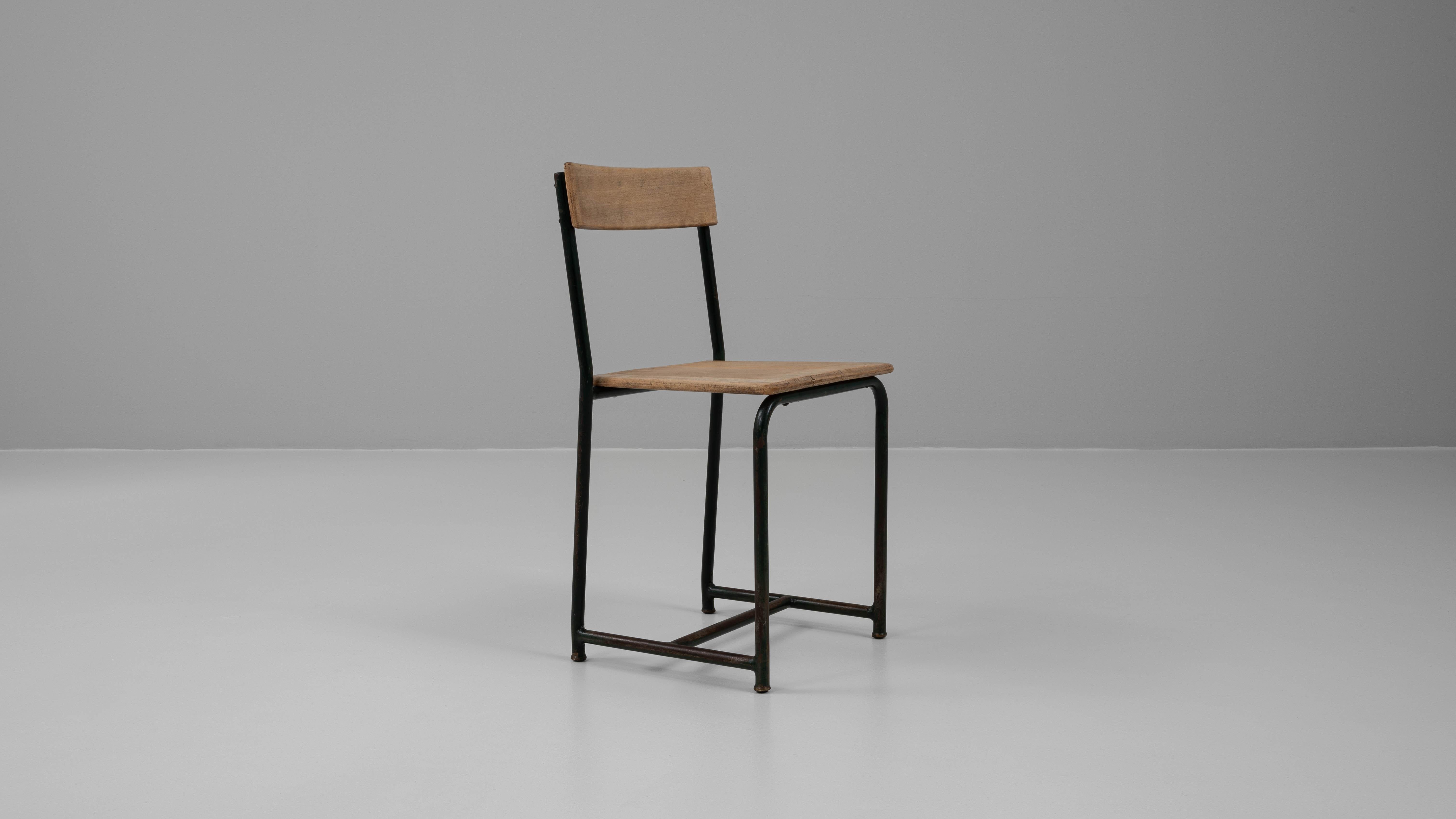 20th Century Belgian Metal Chair With Wooden Seat & Back For Sale 2