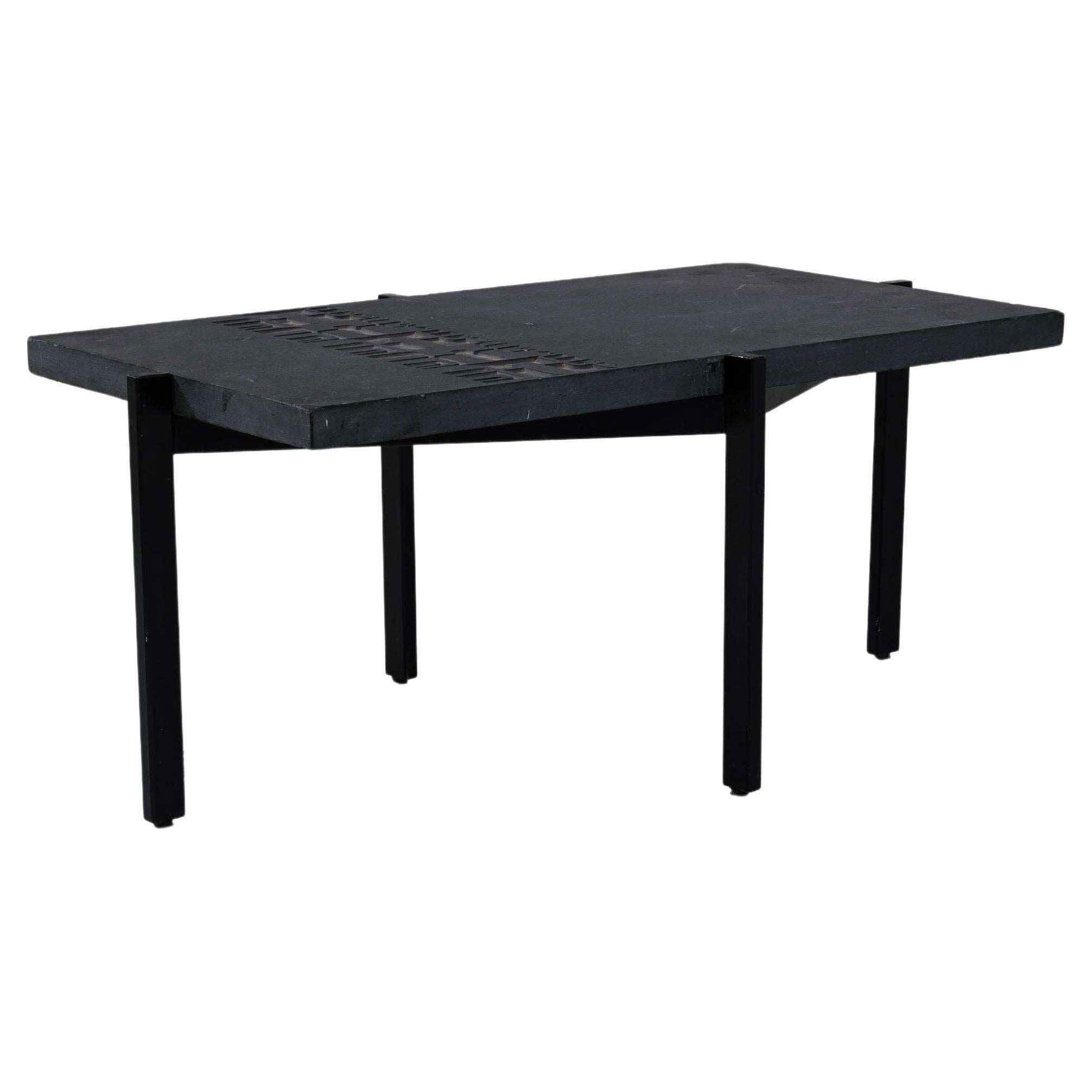 20th Century Belgian Metal Coffee Table With Stone Top For Sale
