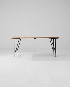 20th Century Belgian Metal Folding Table with Wooden Top