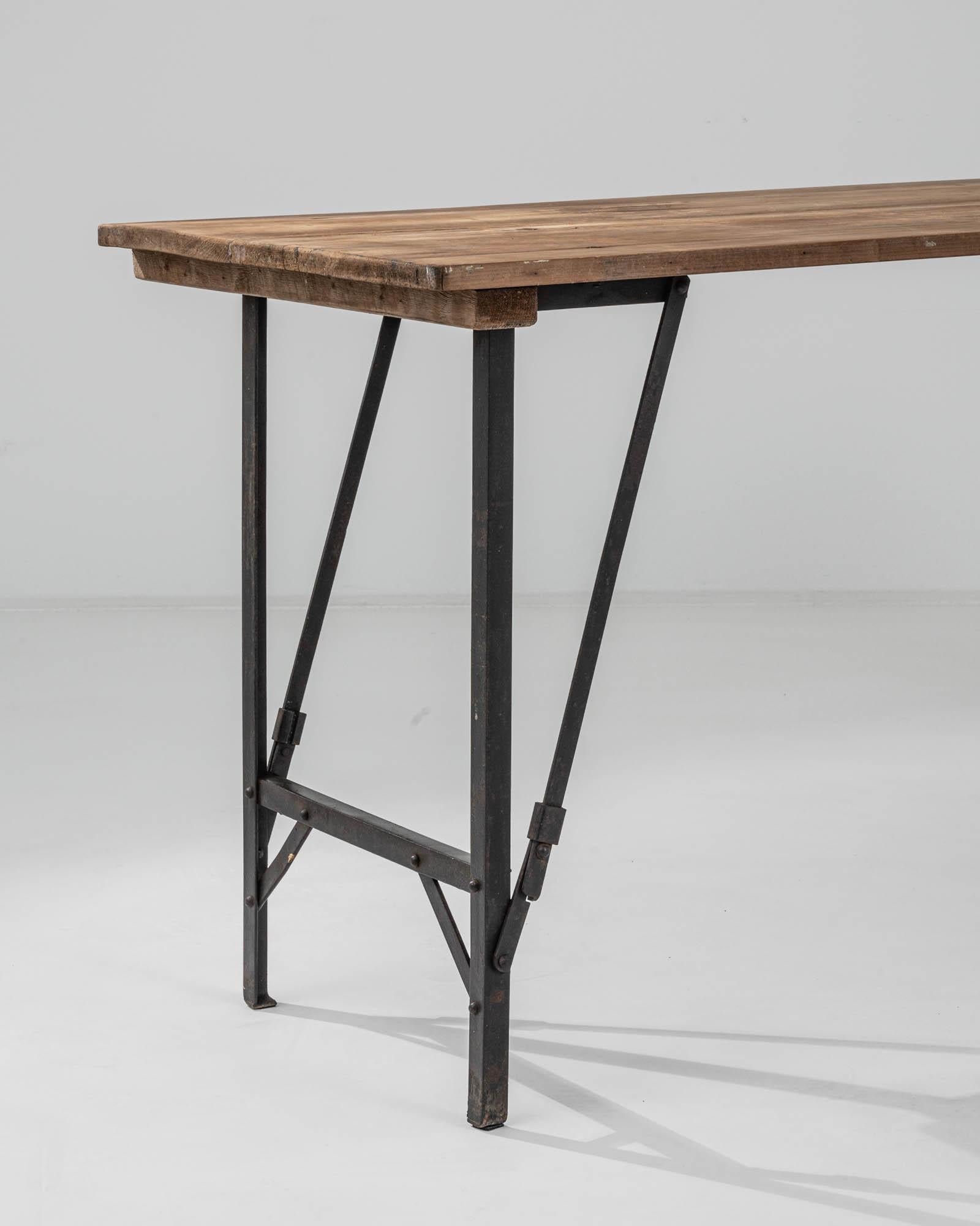20th Century Belgian Metal Folding Table with Wooden Top For Sale 2