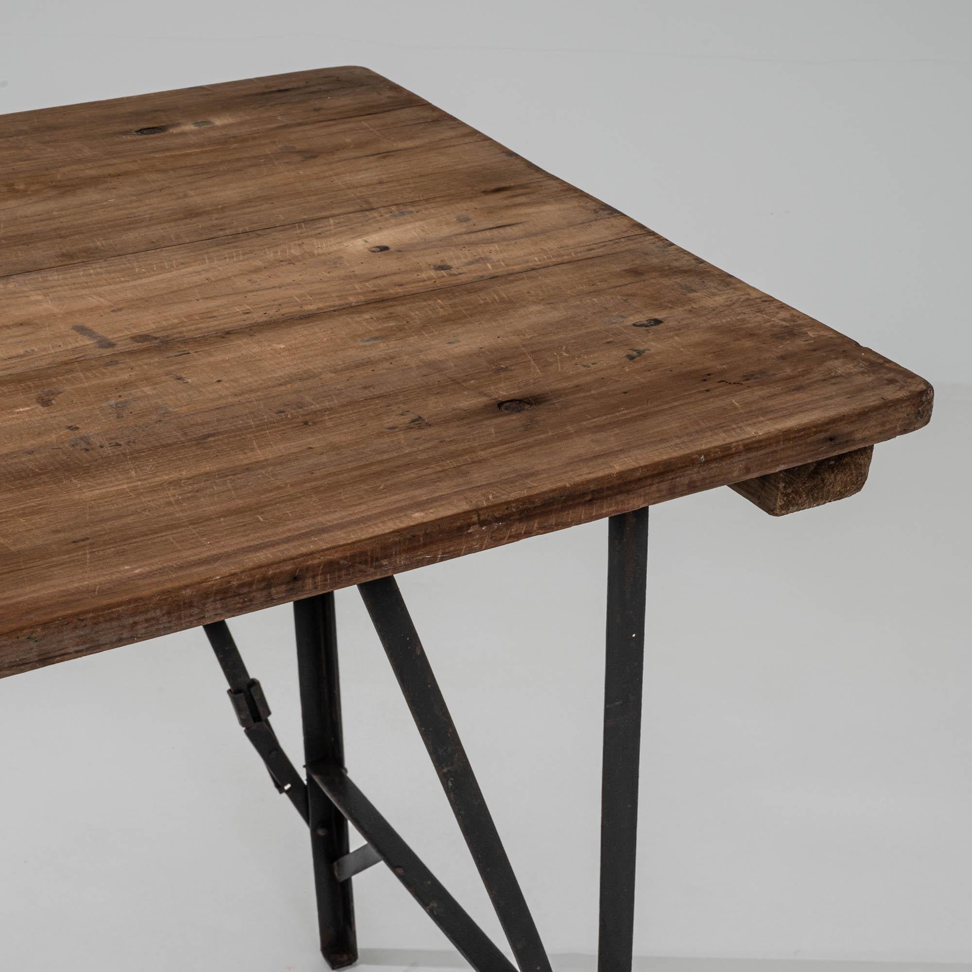 20th Century Belgian Metal Folding Table with Wooden Top For Sale 4