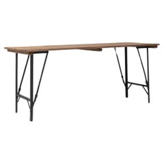 Retro 20th Century Belgian Metal Folding Table with Wooden Top
