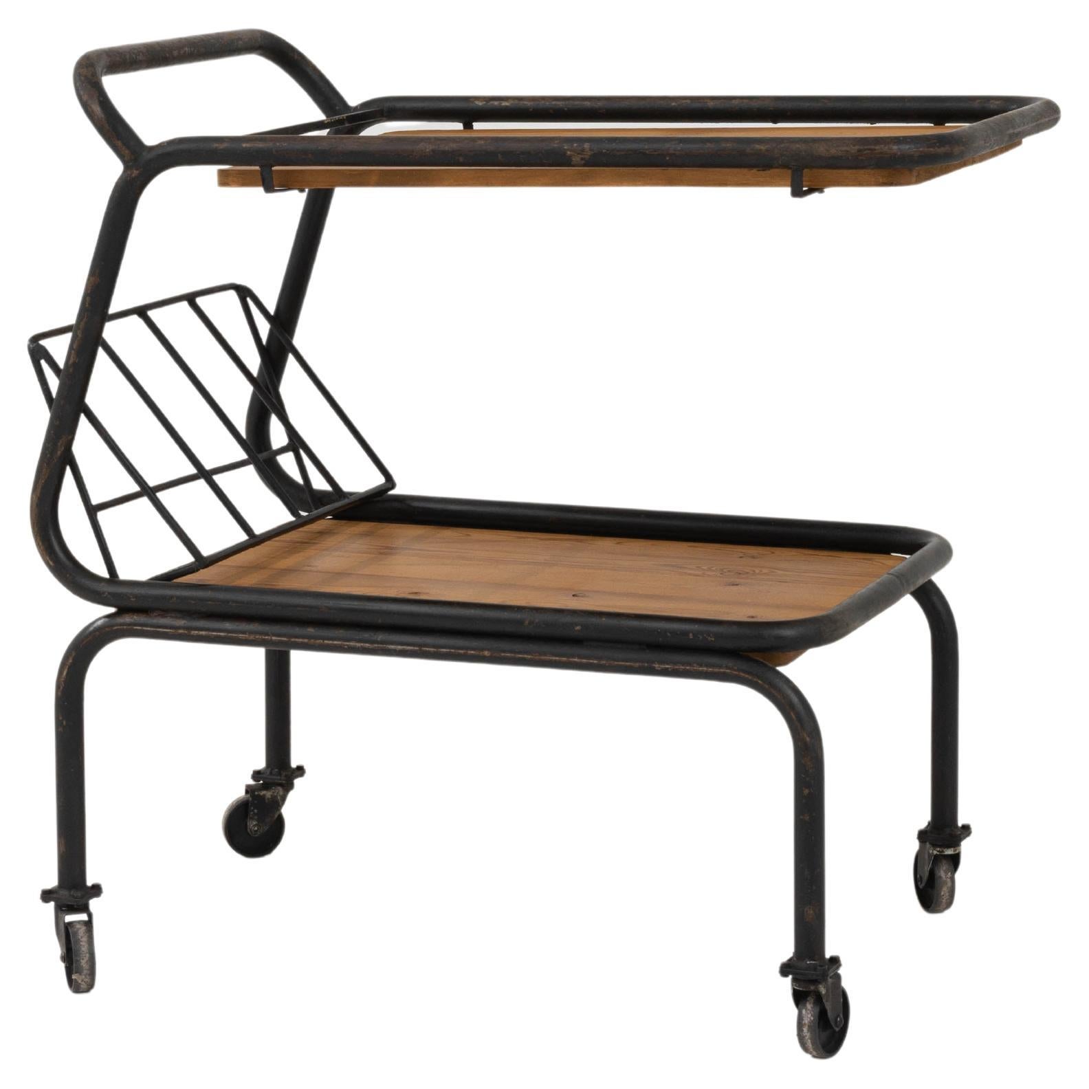 20th Century Belgian Metal & Wooden Bar Cart on Wheels For Sale