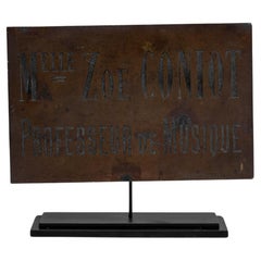 20th Century Belgian Music Professor Brass Sign on Stand