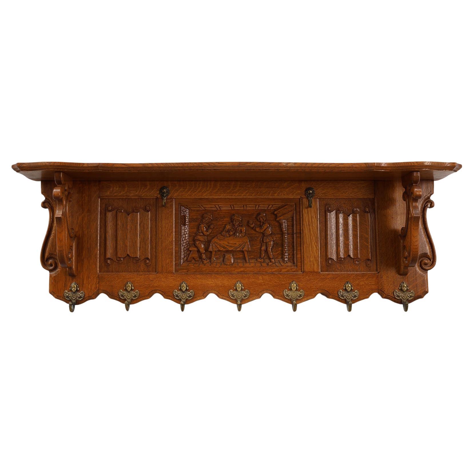 20th century Belgian Oak Coatrack in Baroque Bruegel Style