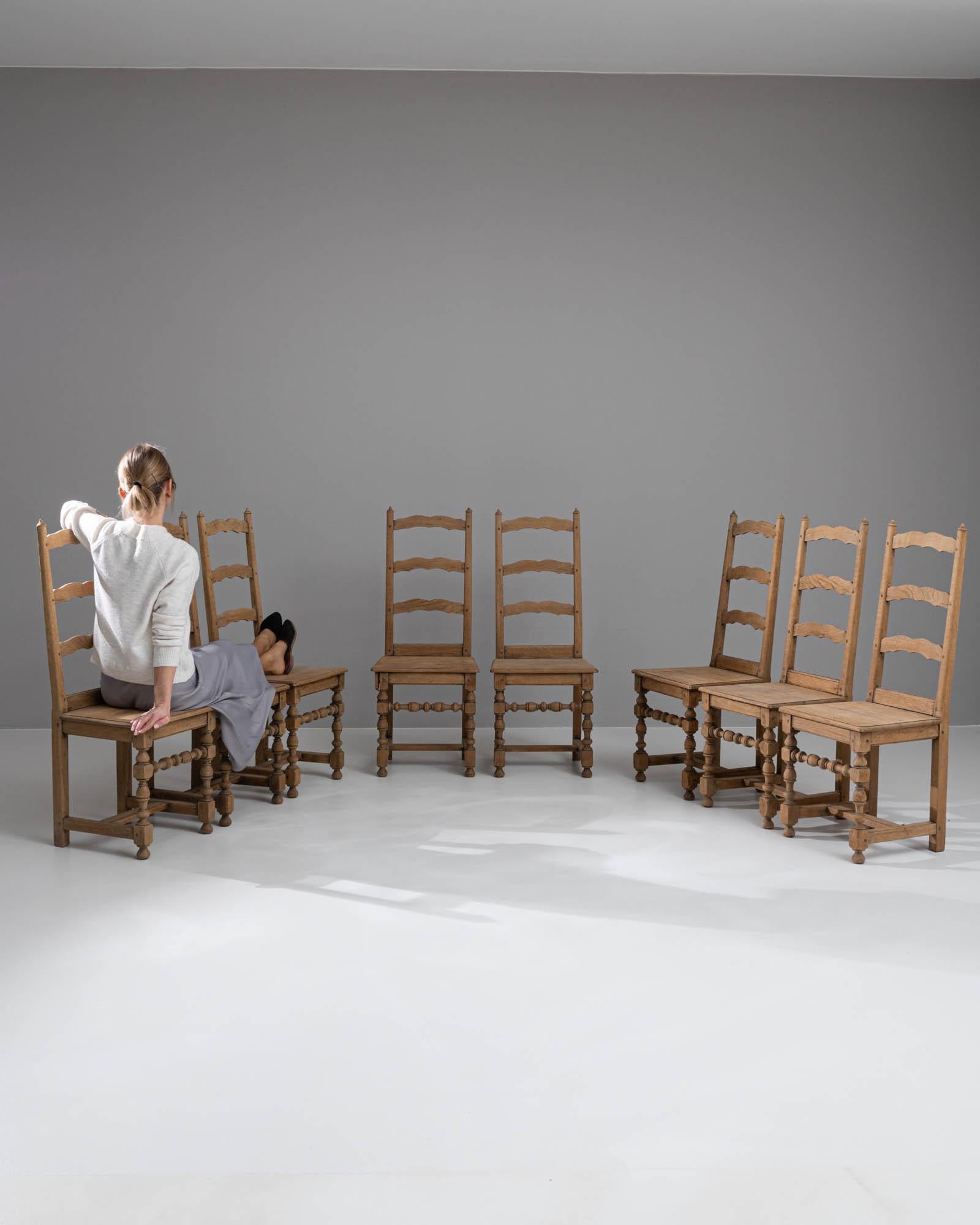 20th Century Belgian Oak Dining Chairs, Set of 8 In Good Condition For Sale In High Point, NC