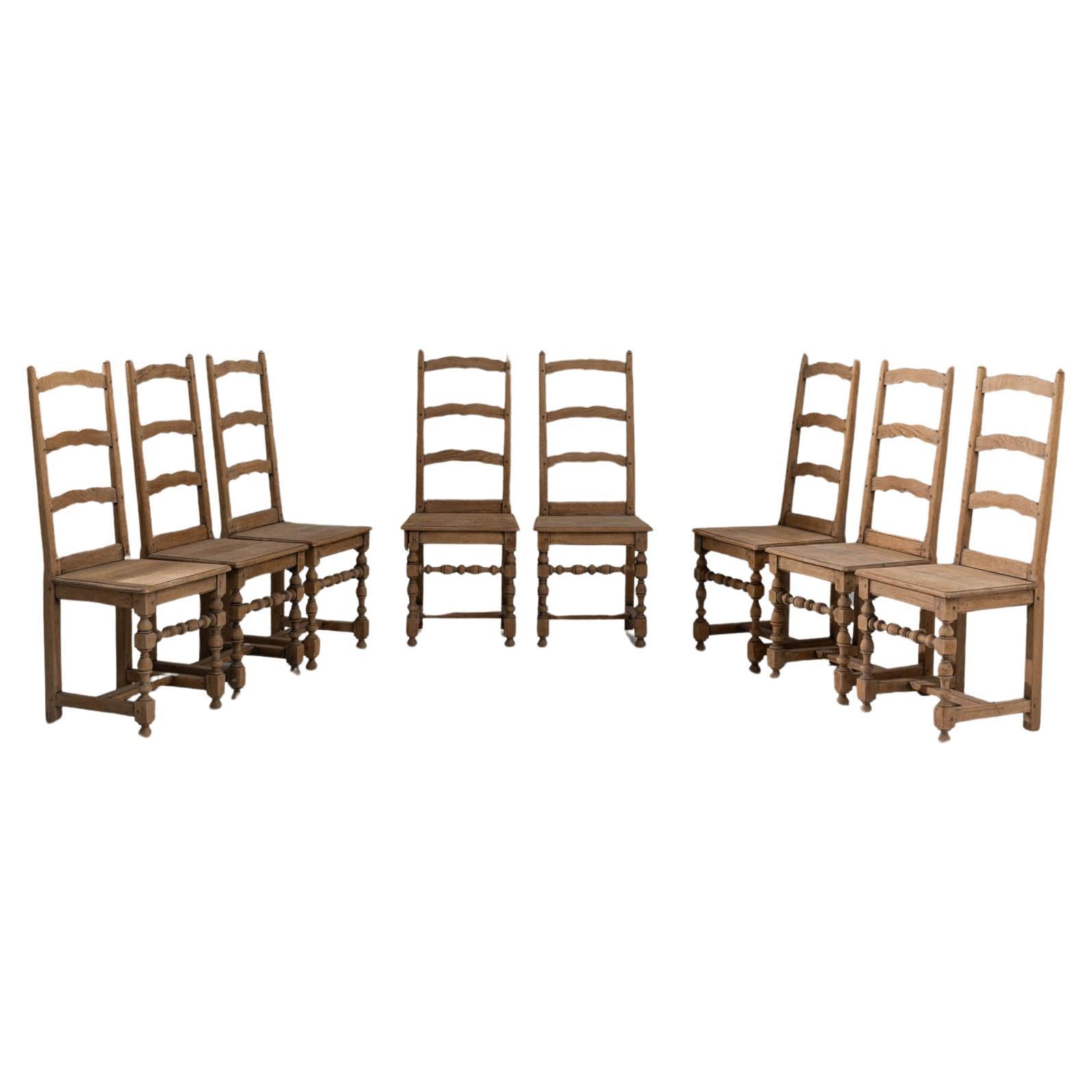 20th Century Belgian Oak Dining Chairs, Set of 8 For Sale