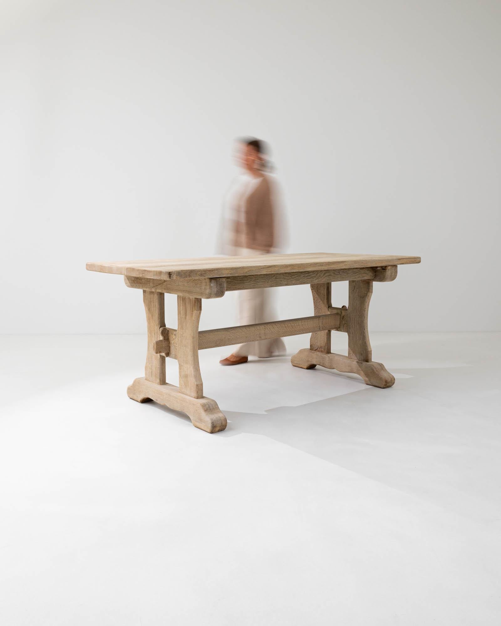 Bleached 20th Century Belgian Oak Dining Table For Sale
