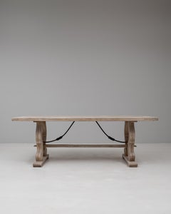 20th Century Belgian Oak Dining Table With Lyre Style Legs