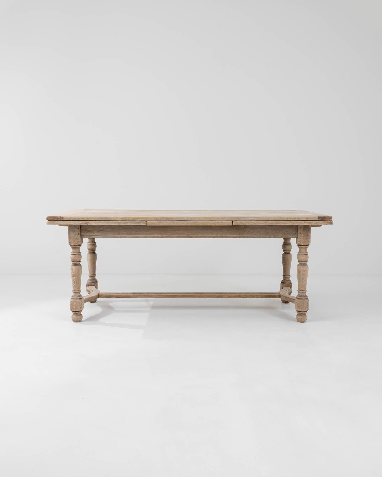 Country 20th Century Belgian Oak Dining Table with Pull Leaves