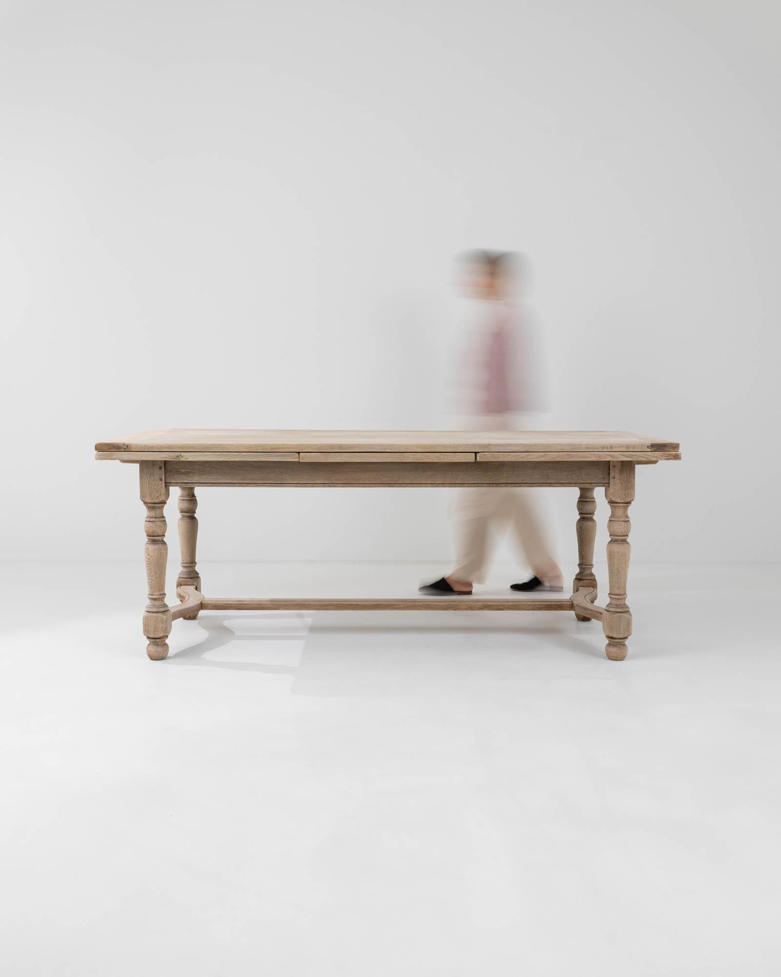 Bleached 20th Century Belgian Oak Dining Table with Pull Leaves
