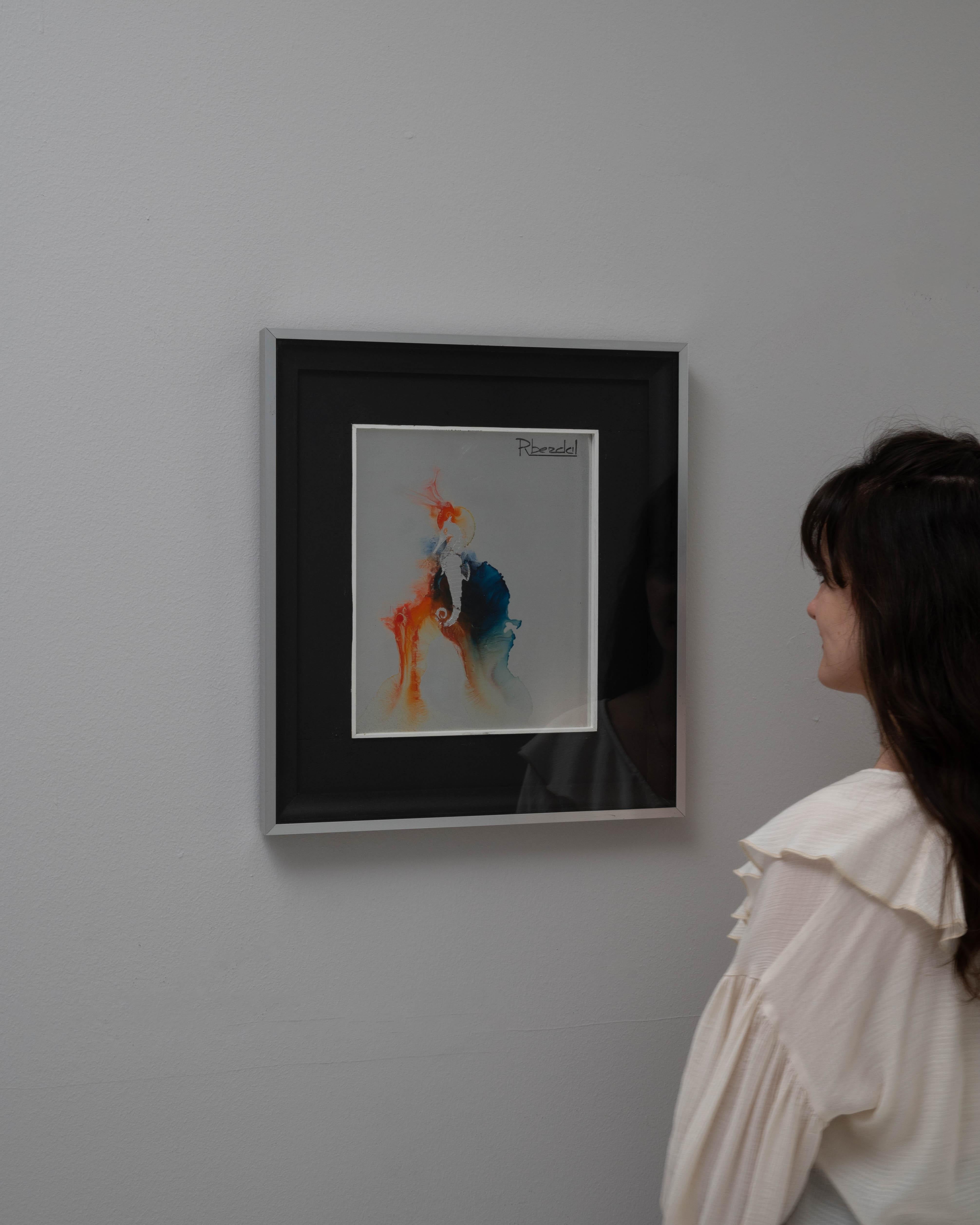 Tauchen Sie ein in die dynamische und ausdrucksstarke Welt der belgischen Kunst des 20. Jahrhunderts mit diesem fesselnden Gemälde von René Berdal. Dieses Kunstwerk ist in einem eleganten schwarzen Rahmen untergebracht, der seine visuelle