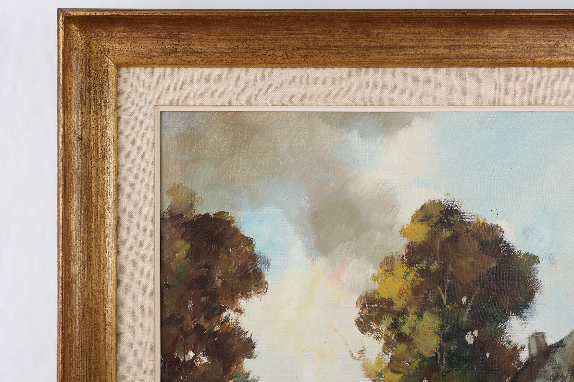 Peinture belge du 20e siècle représentant une scène de ferme avec cadre en bois doré Bon état - En vente à Meulebeke, BE