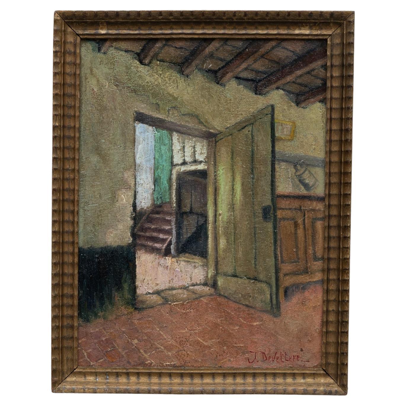 Peinture belge du 20ème siècle avec cadre en bois