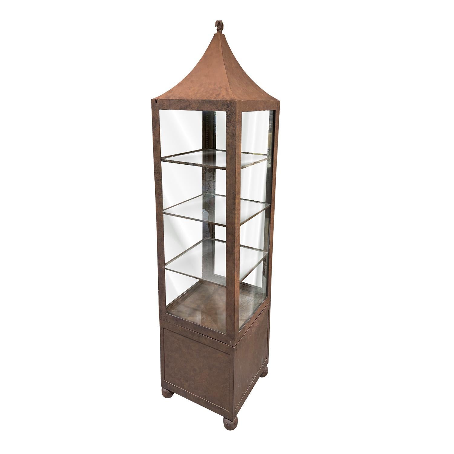 Hand-Crafted 20th Century Belgian Pair of Metal Glass Cabinets - Vintage Display Vitrines For Sale