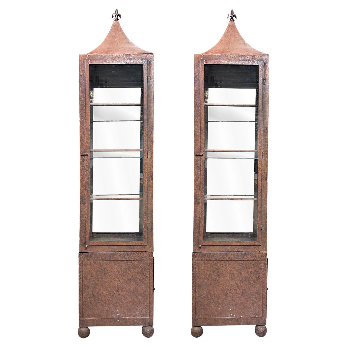 20th Century Belgian Pair of Metal Glass Cabinets - Vintage Display Vitrines