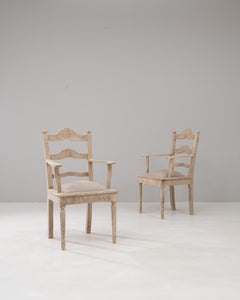 20. Jahrhundert belgischen Paar Eiche Sessel mit gepolsterten Sitzen