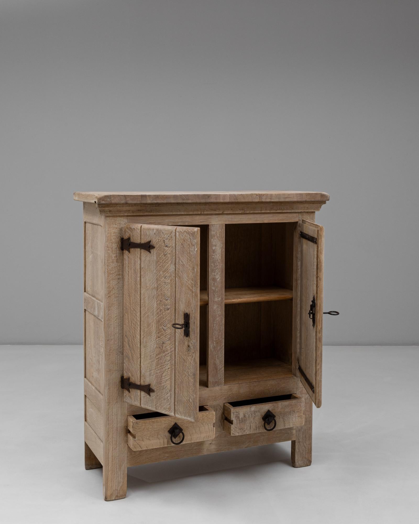 XX secolo 20th Century Belgian Primitive Oak Cabinet With Iron Hardware in vendita