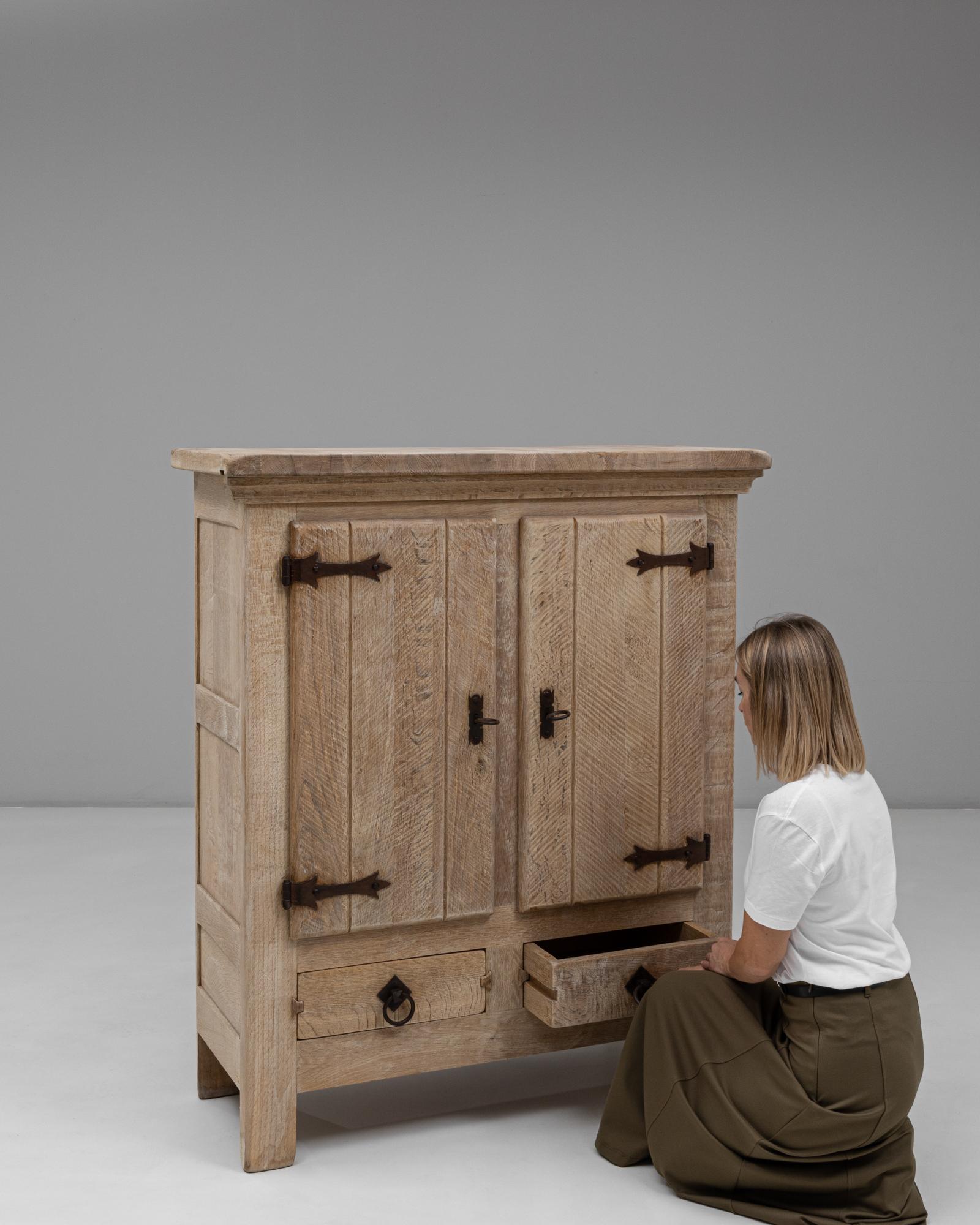 Ferro 20th Century Belgian Primitive Oak Cabinet With Iron Hardware in vendita