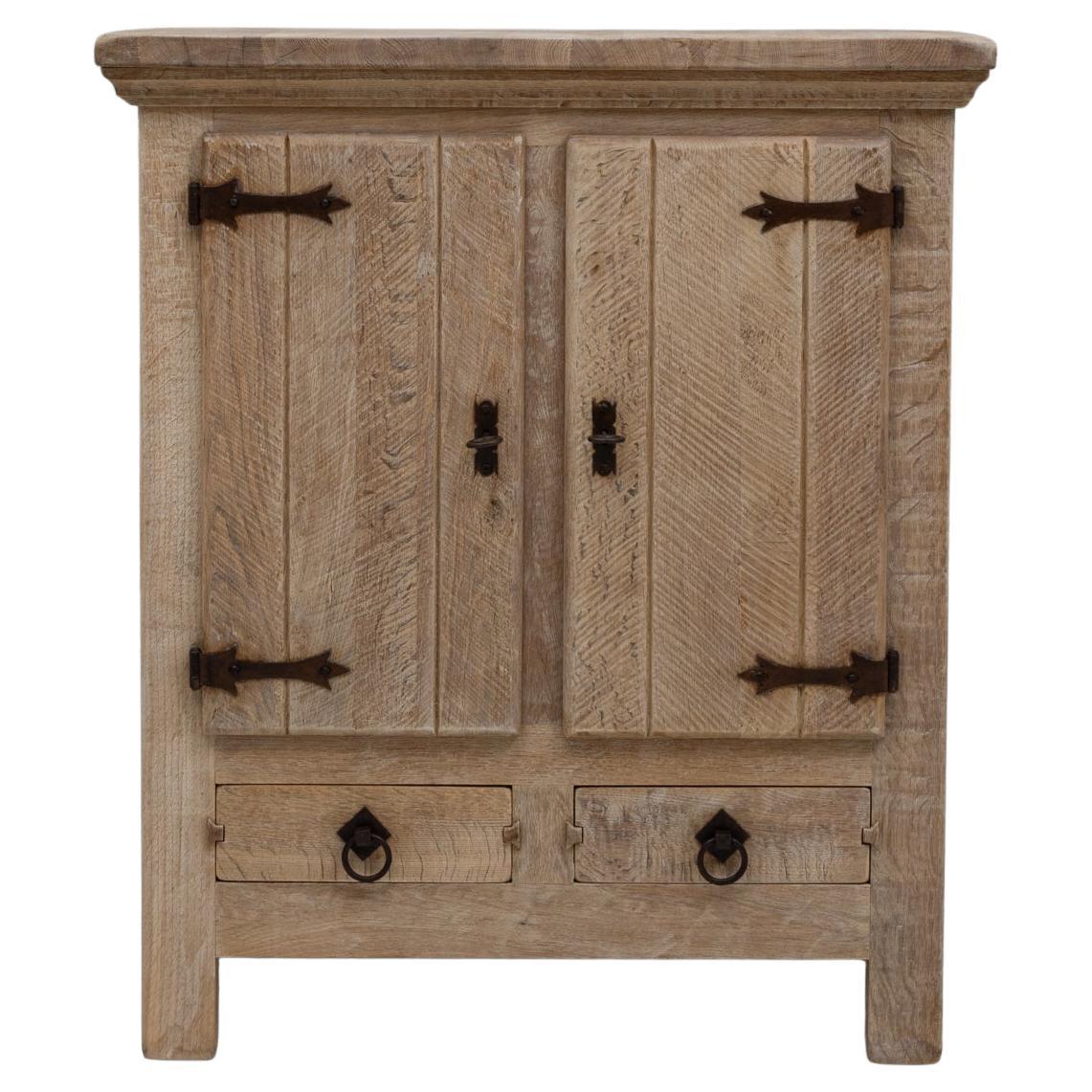 20th Century Belgian Primitive Oak Cabinet With Iron Hardware