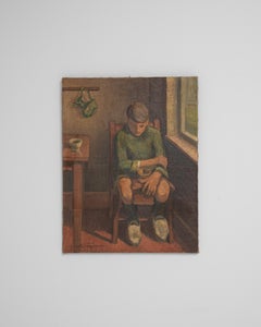 20th Century Belgian Realist Painting Of Boy