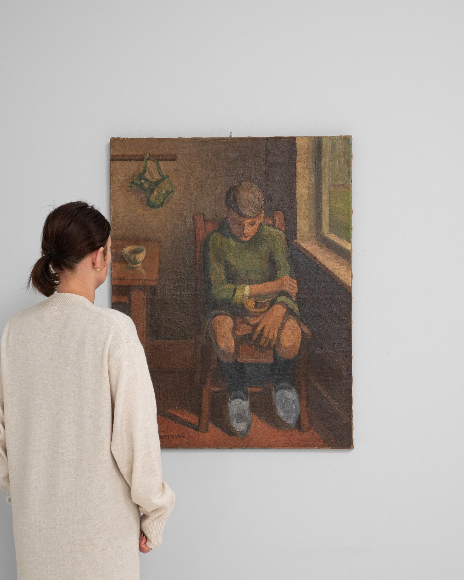 Belgisches realistisches Gemälde eines Jungen aus dem 20. im Zustand „Gut“ im Angebot in High Point, NC