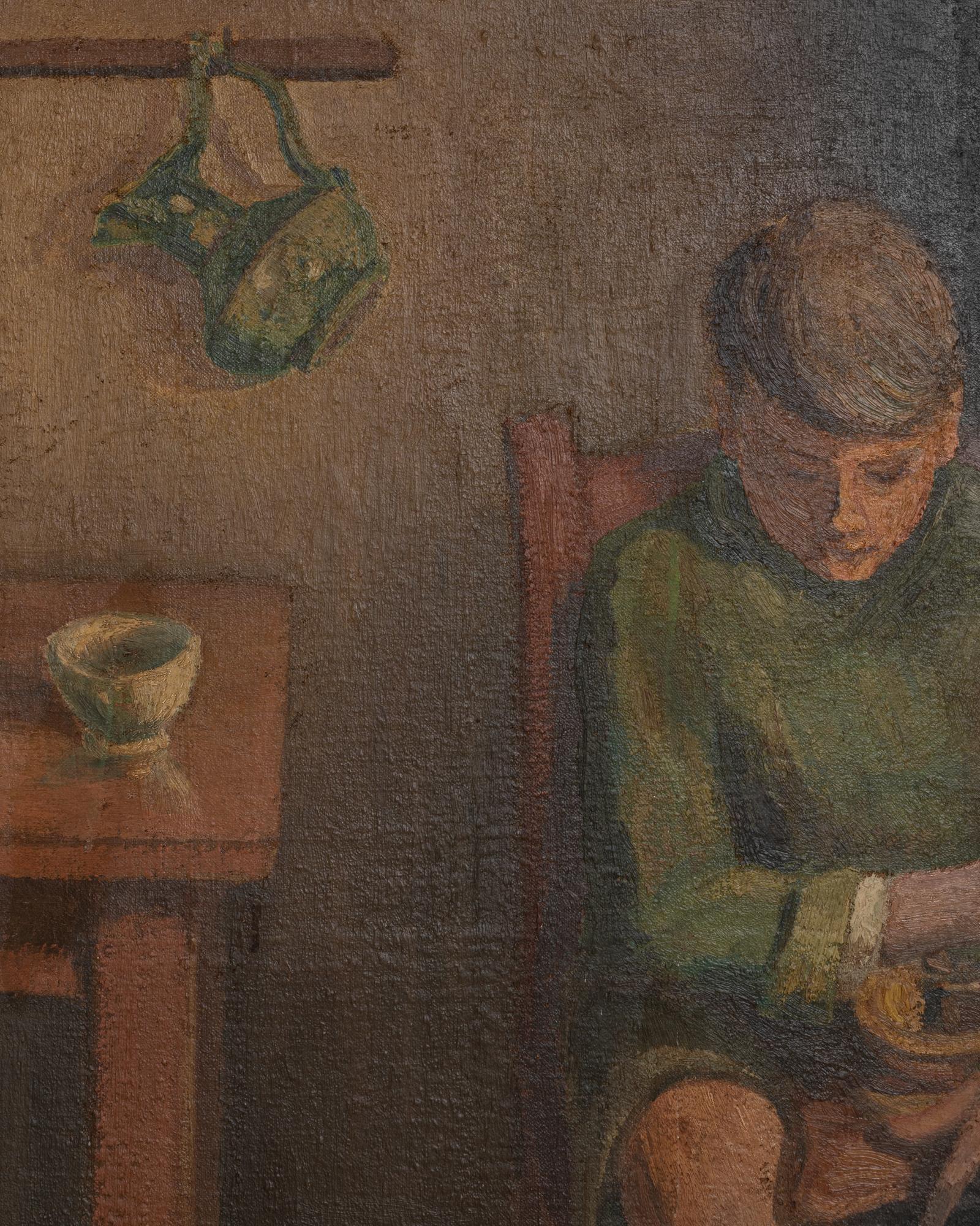 Belgisches realistisches Gemälde eines Jungen aus dem 20. im Angebot 1