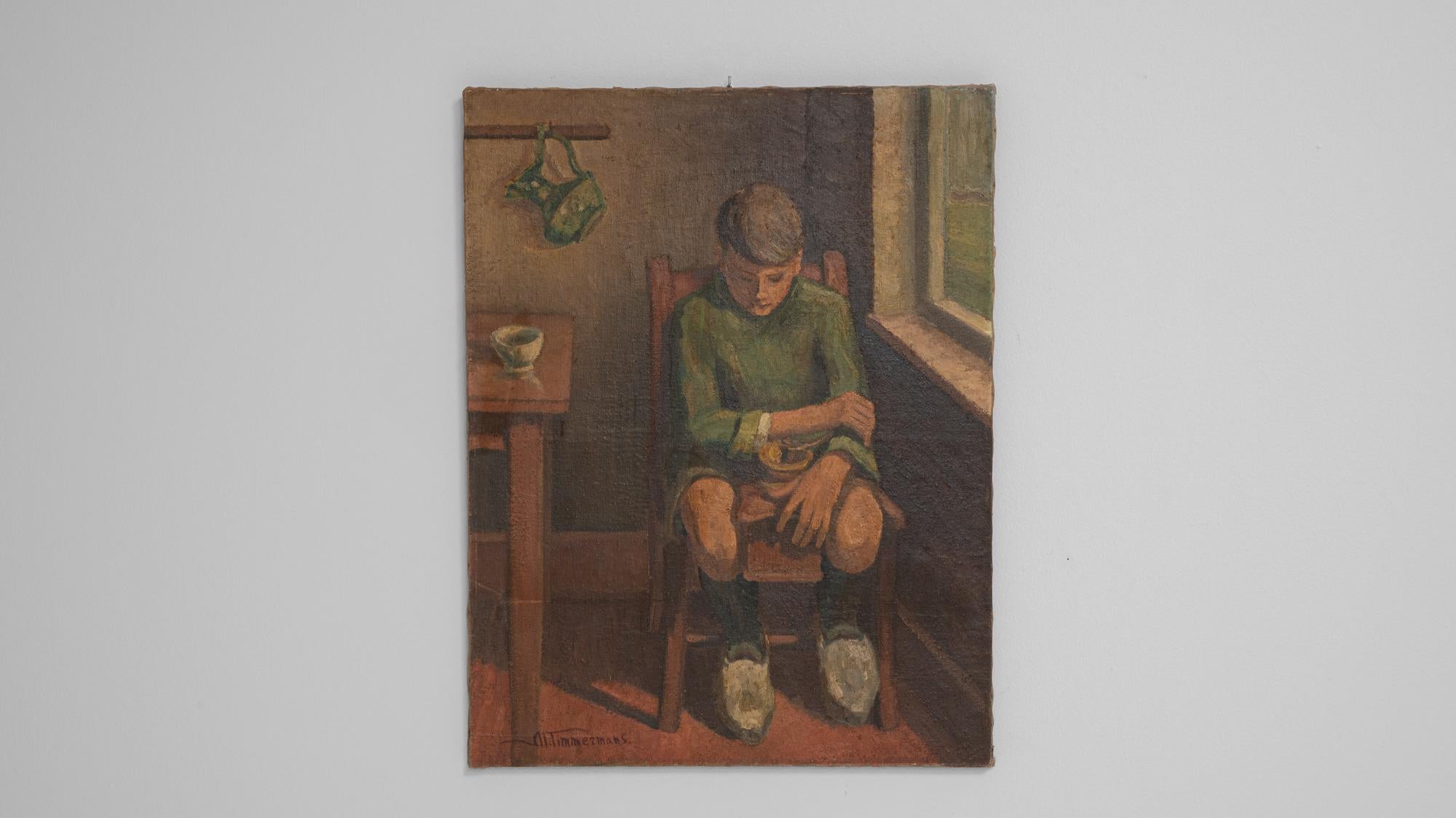 Belgisches realistisches Gemälde eines Jungen aus dem 20. im Angebot 2