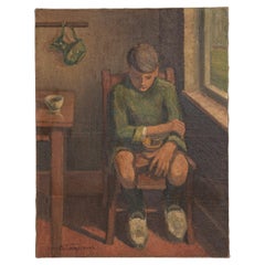 20th Century Belgian Realist Painting Of Boy