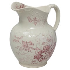 20th Century Belgian Red Chinoiserie Ceramic Pitcher