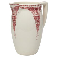 20th Century Belgian Red Chinoiserie Ceramic Pitcher