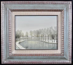 Winter River Landscape - 20th Century Modern Belgian Snow Frozen Oil Painting