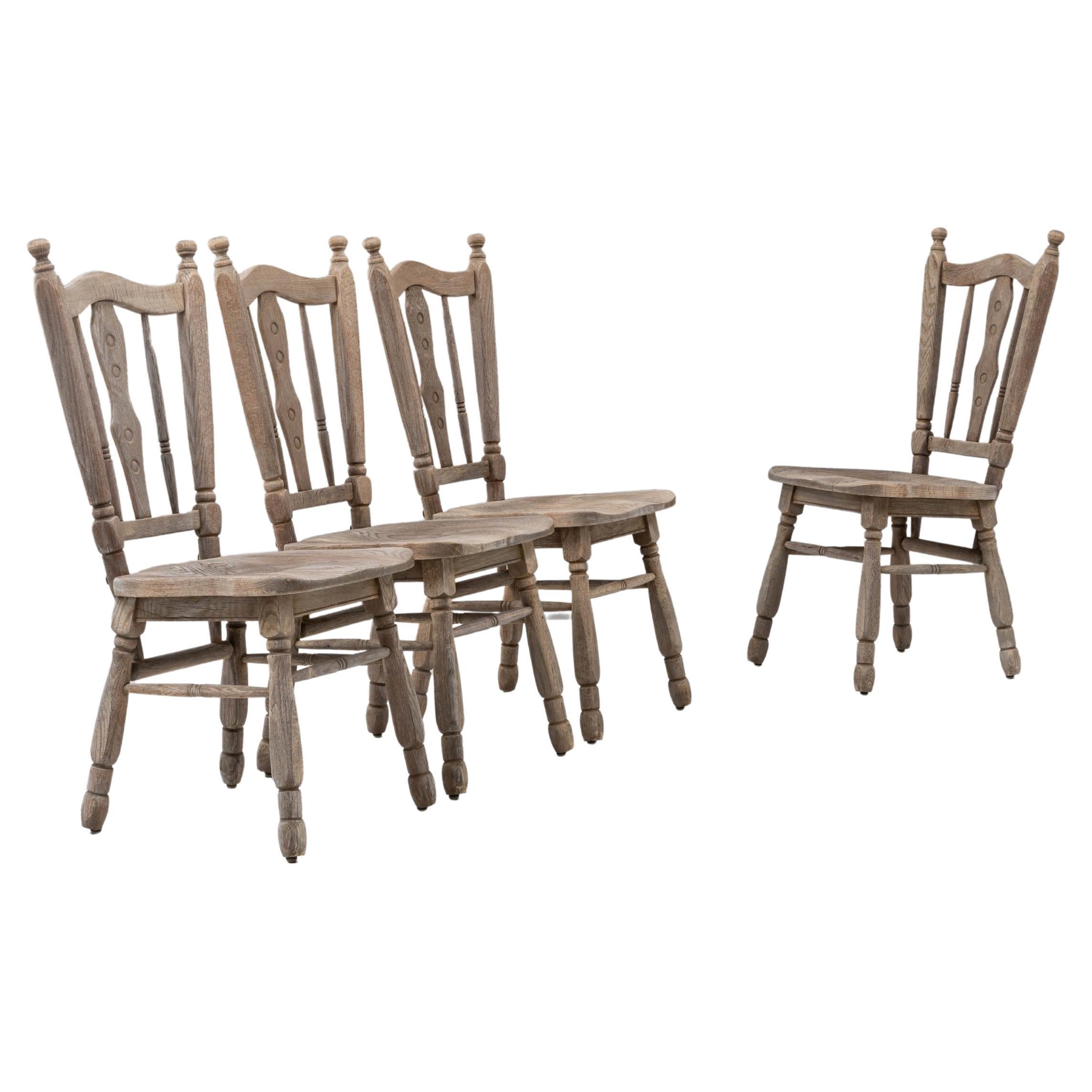 20th Century Belgian Set Of 4 Oak Dining Chairs