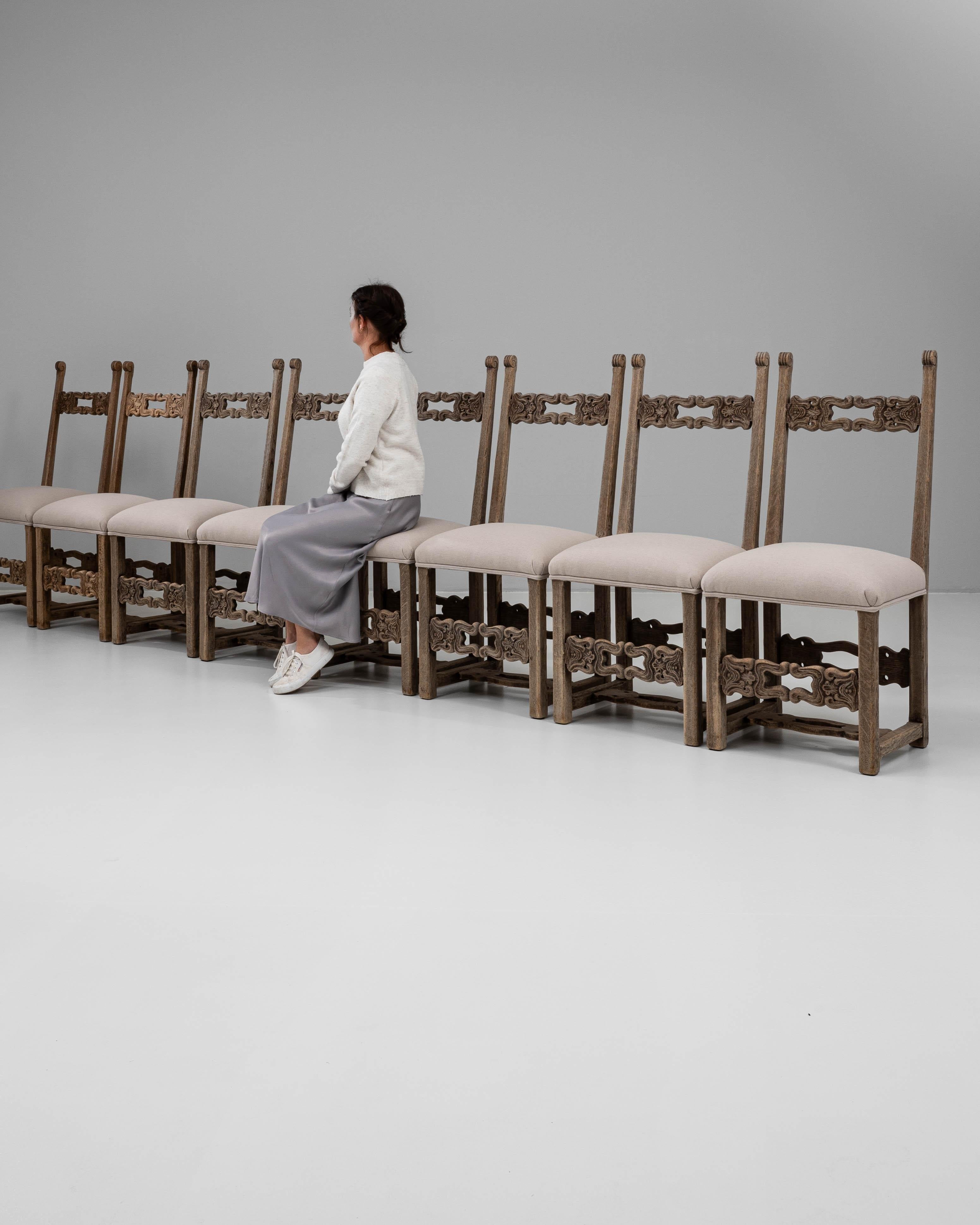 20th Century Belgian Set Of Eight Brutalist Upholstered Dining Chairs For Sale 6