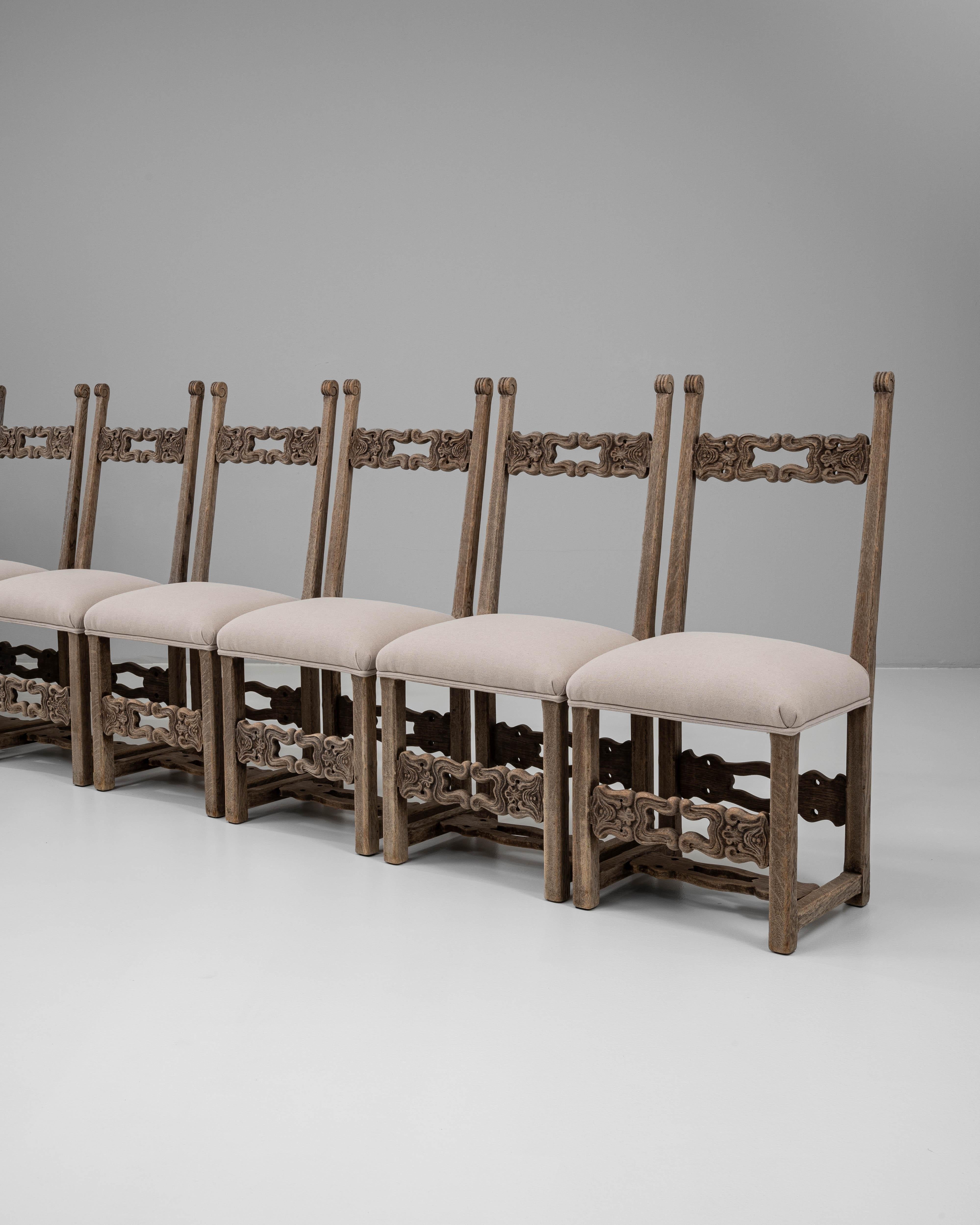 20th Century Belgian Set Of Eight Brutalist Upholstered Dining Chairs For Sale 7