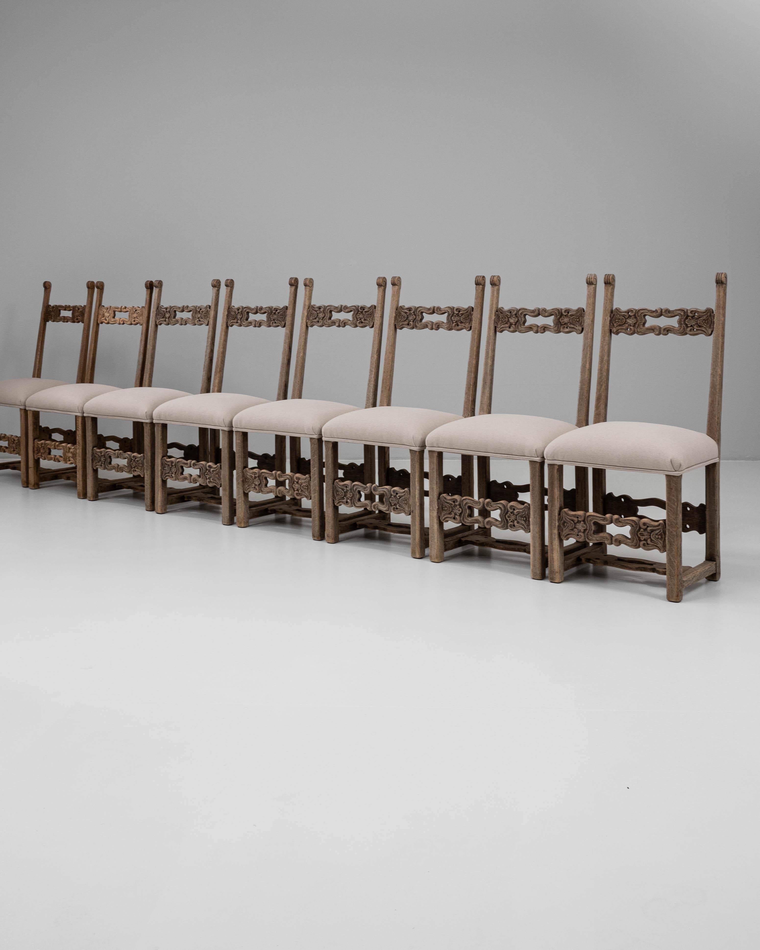 20th Century Belgian Set Of Eight Brutalist Upholstered Dining Chairs For Sale 10