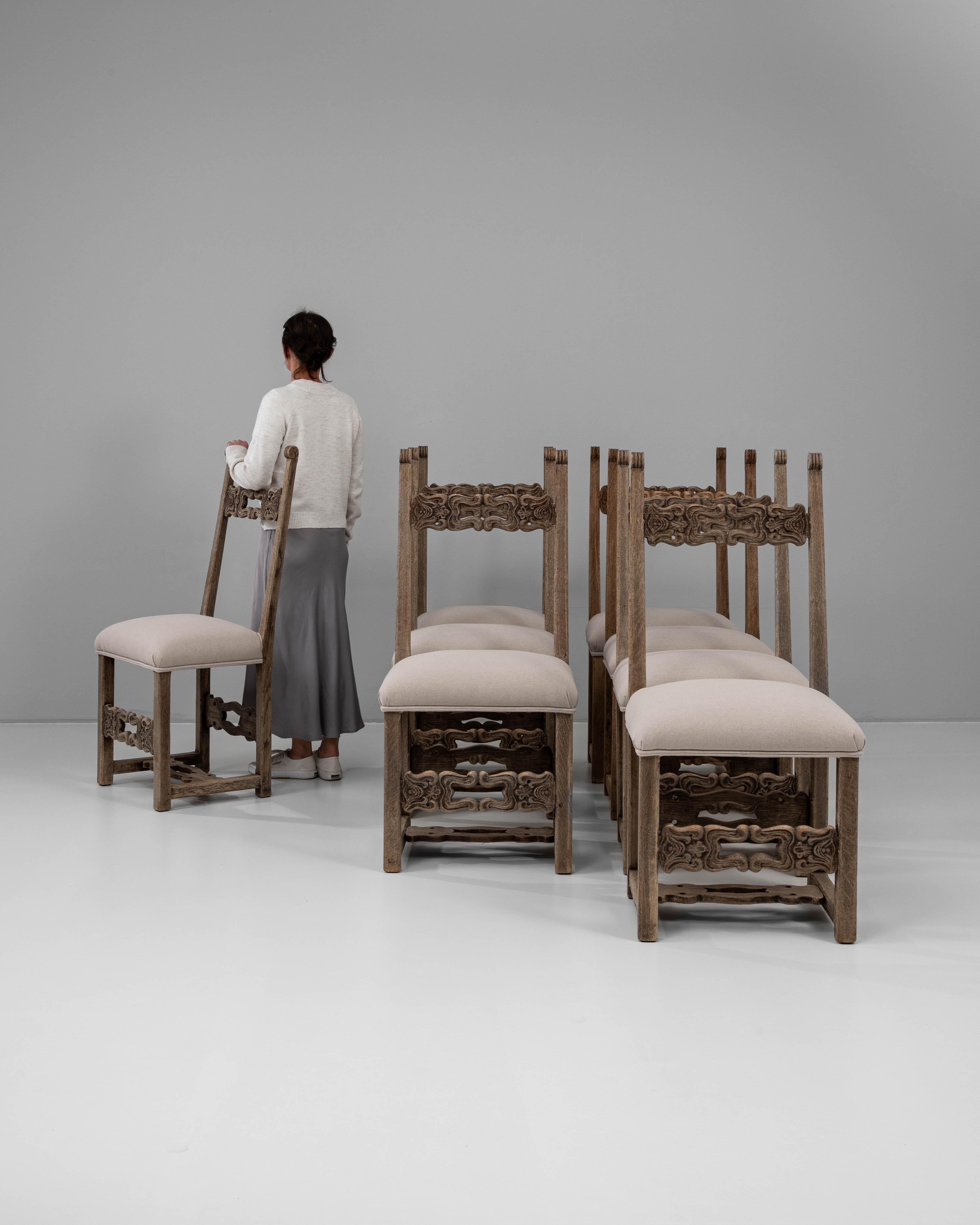 Upholstery 20th Century Belgian Set Of Eight Brutalist Upholstered Dining Chairs For Sale