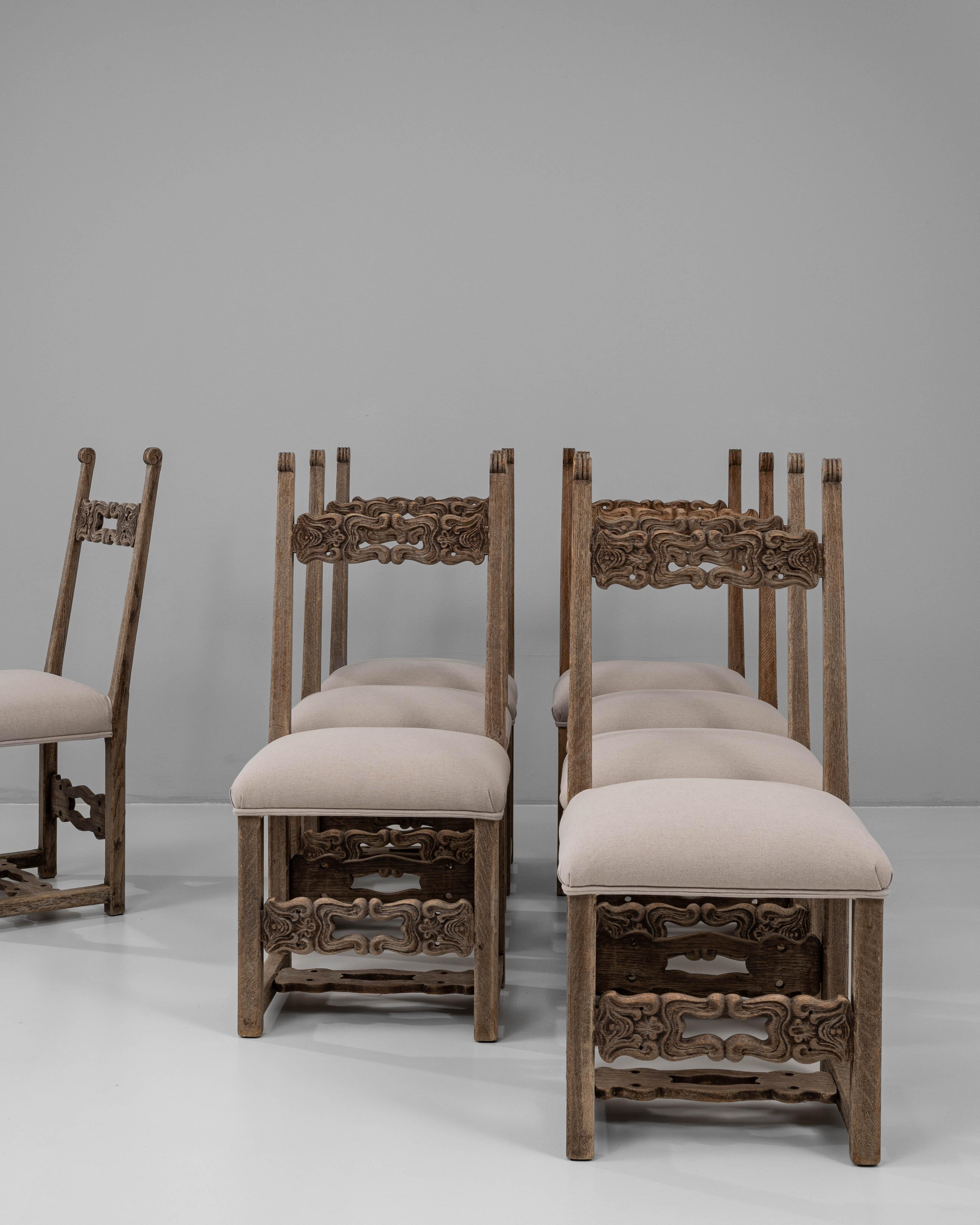 20th Century Belgian Set Of Eight Brutalist Upholstered Dining Chairs For Sale 1