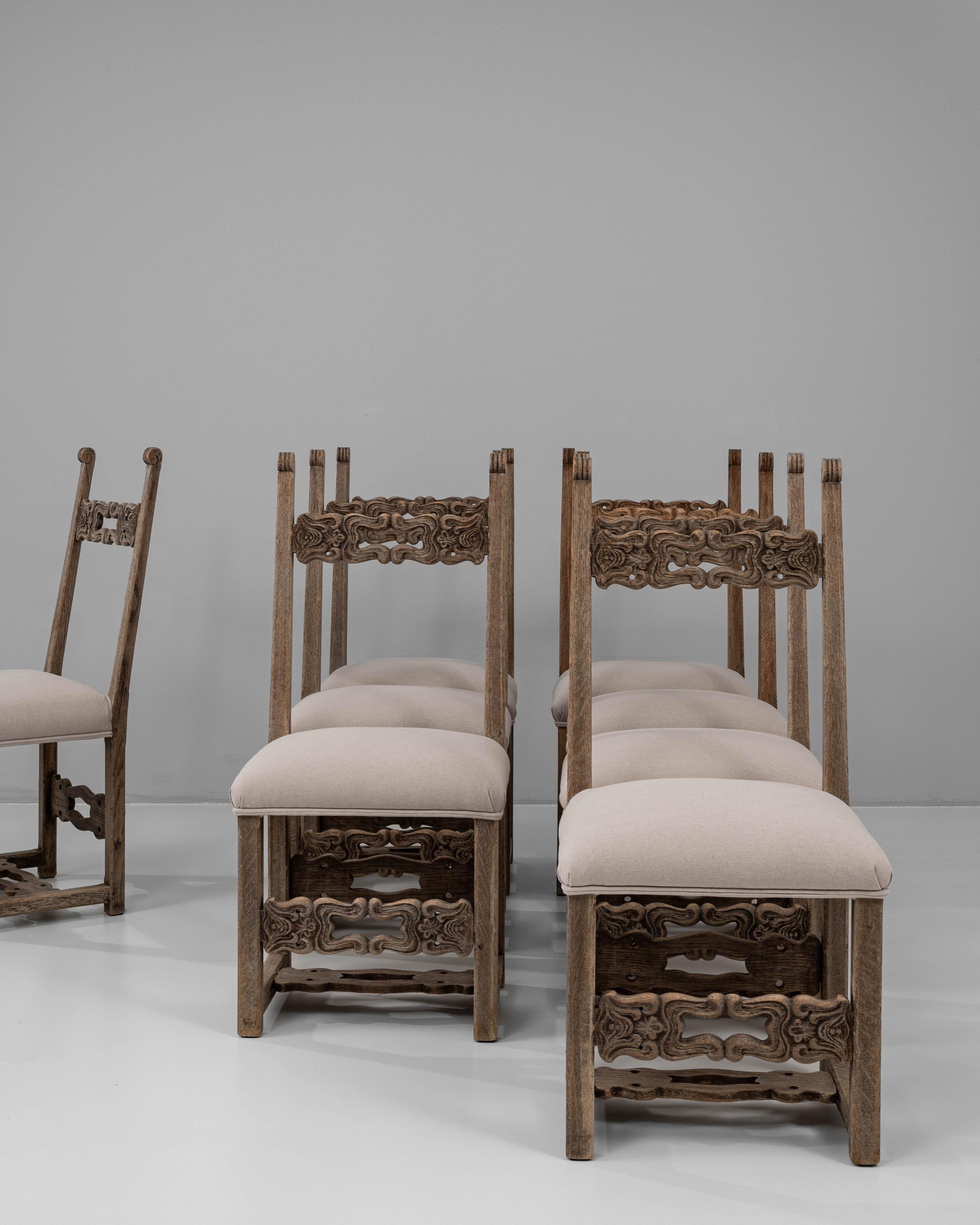 20th Century Belgian Set Of Eight Brutalist Upholstered Dining Chairs For Sale 2