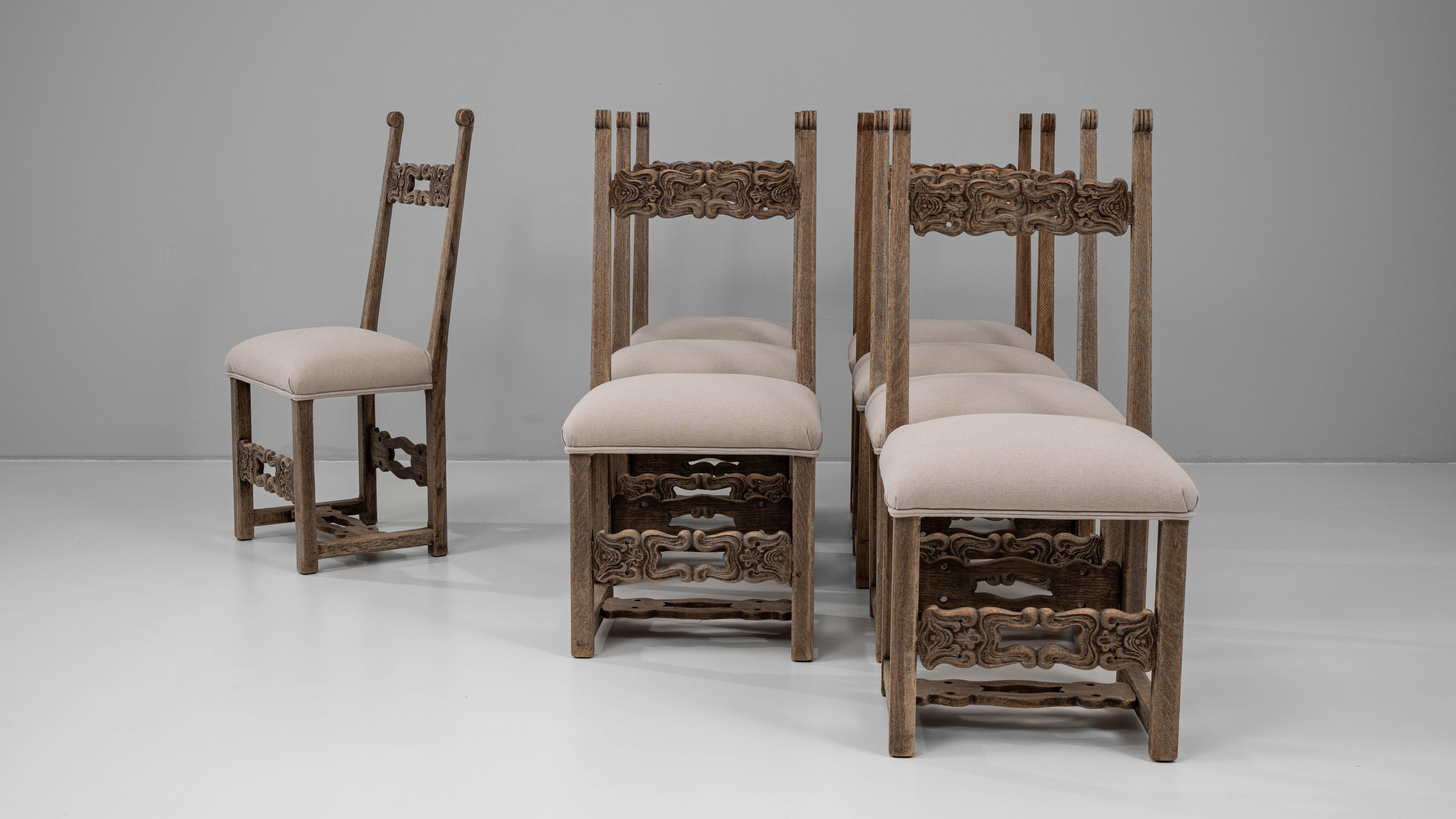 20th Century Belgian Set Of Eight Brutalist Upholstered Dining Chairs For Sale 3