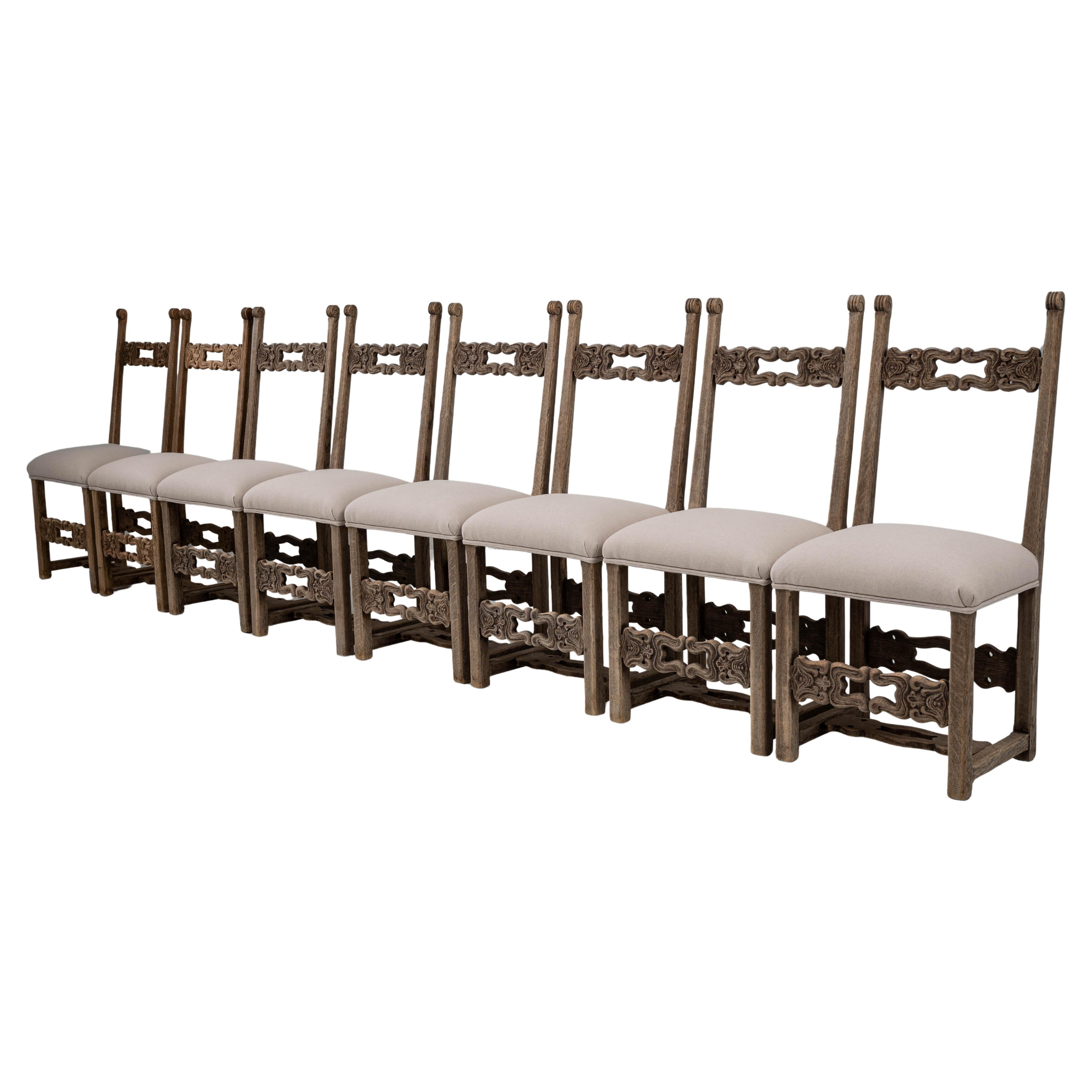 20th Century Belgian Set Of Eight Brutalist Upholstered Dining Chairs For Sale