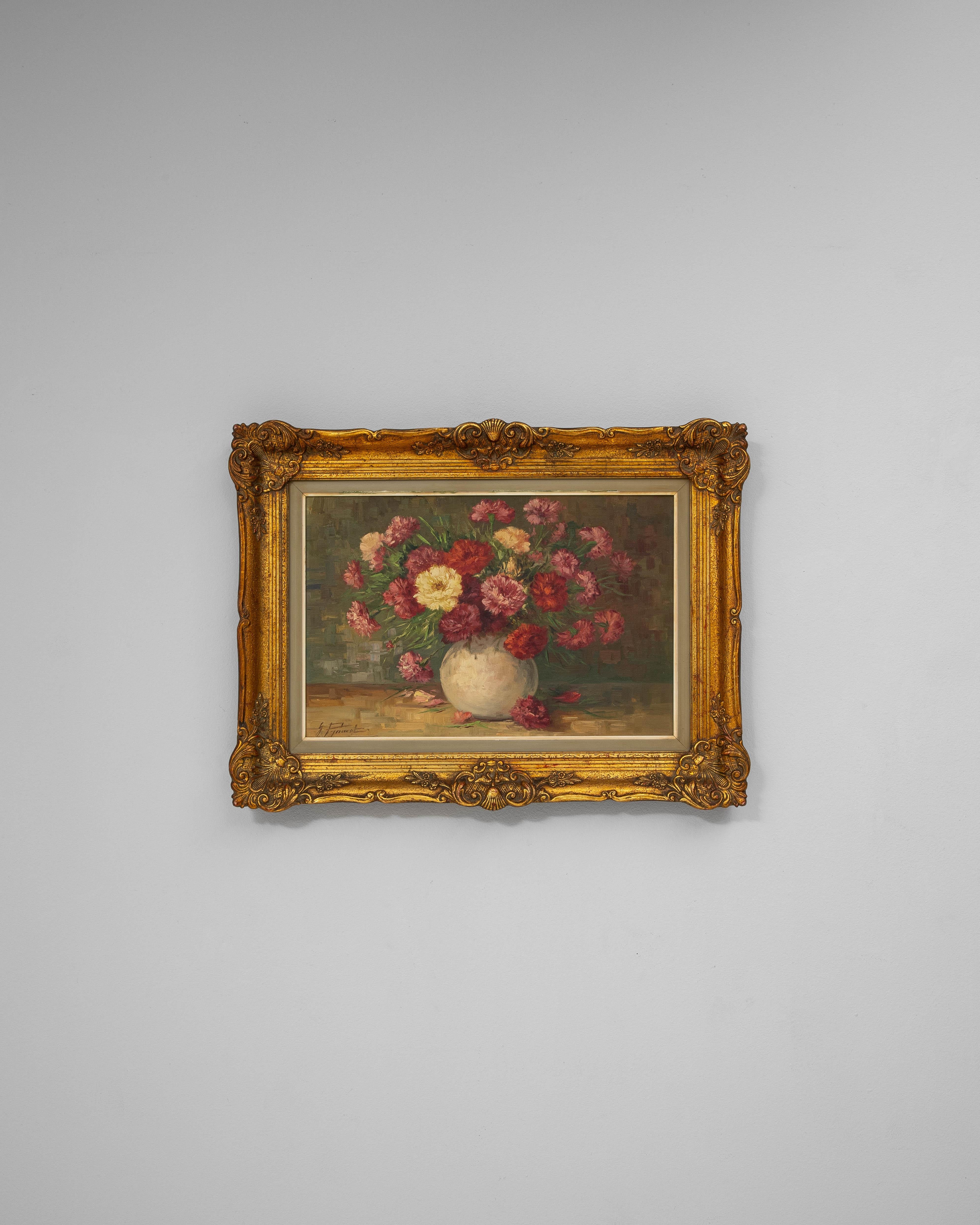 Nature morte belge du 20e siècle avec bouquet dans un cadre en bois Bon état - En vente à High Point, NC