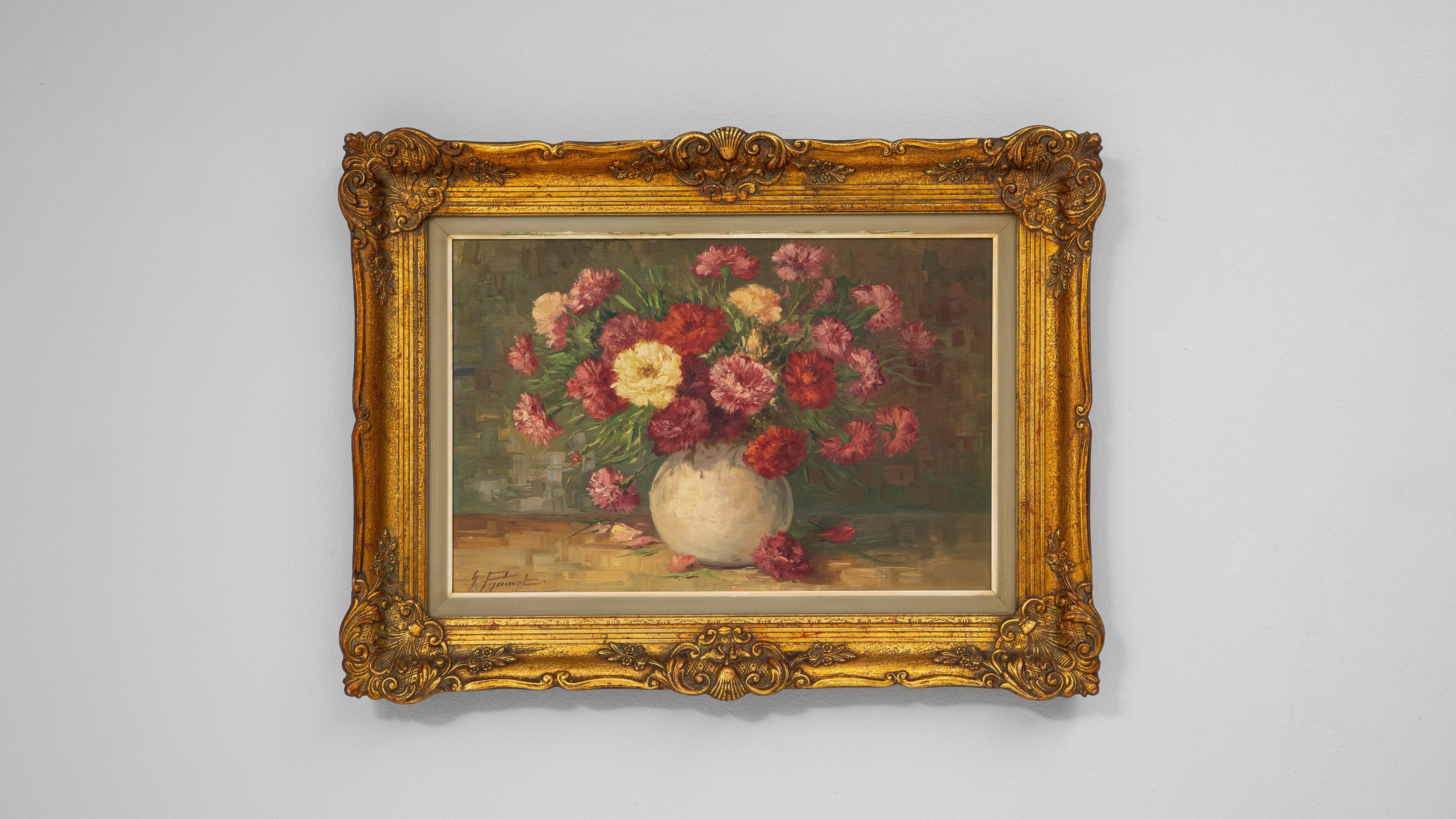 Nature morte belge du 20e siècle avec bouquet dans un cadre en bois en vente 1