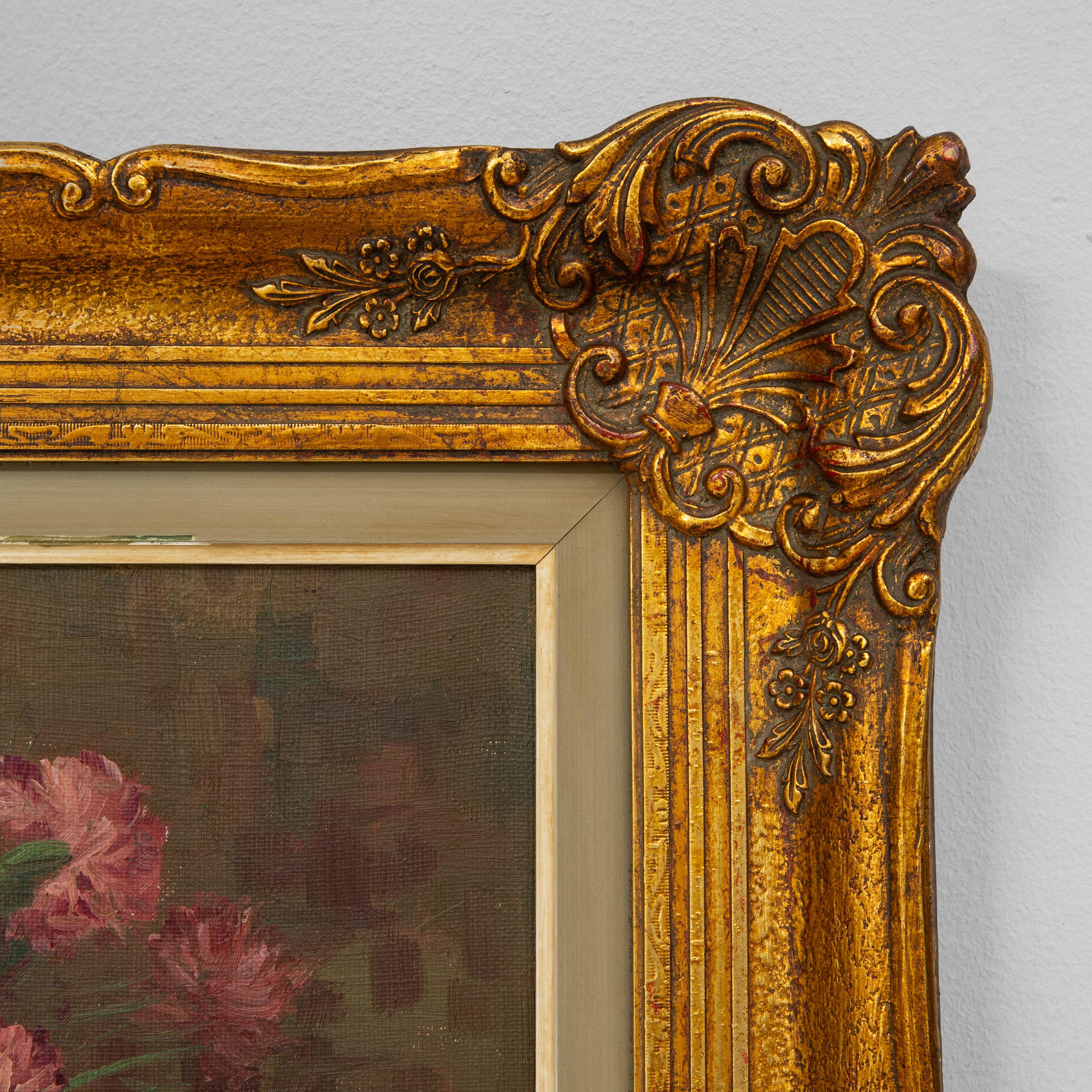 Nature morte belge du 20e siècle avec bouquet dans un cadre en bois en vente 2