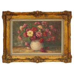 20. Jahrhundert belgischen Stillleben Blumenstrauß Gemälde in Holzrahmen