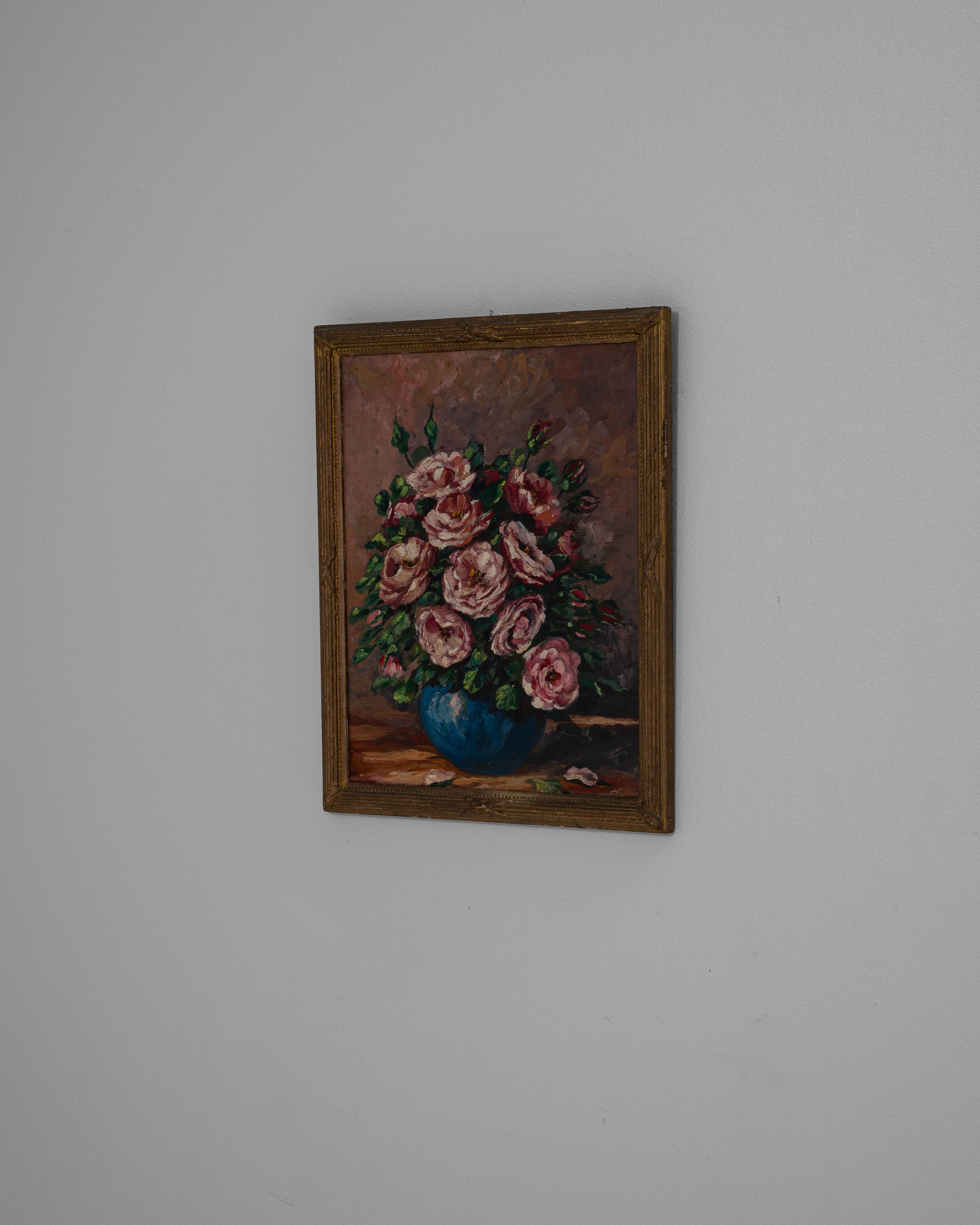 20th Century Belgian Still Life Camellia Painting With Wooden Frame In condizioni buone in vendita a High Point, NC