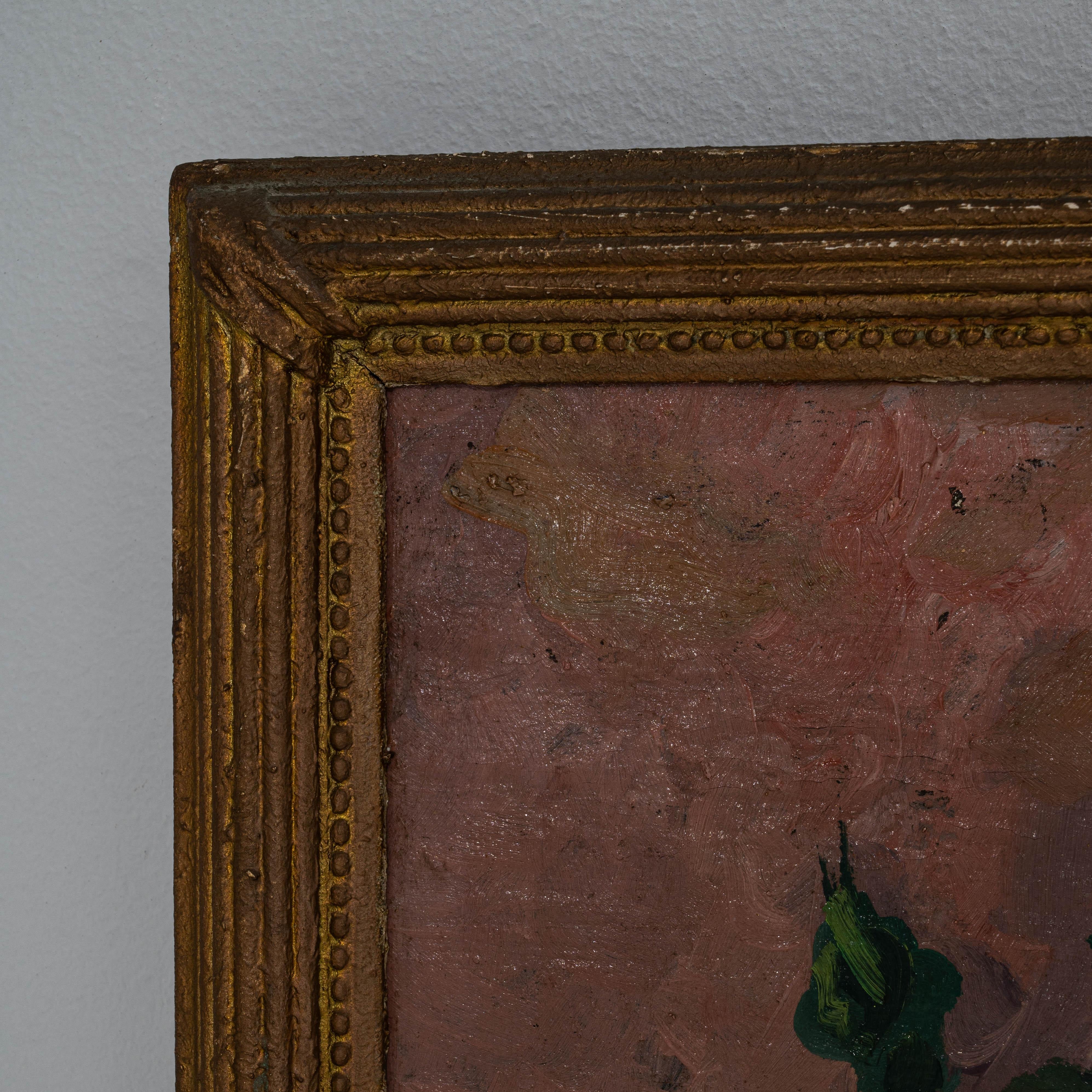 20th Century Belgian Still Life Camellia Painting With Wooden Frame in vendita 2