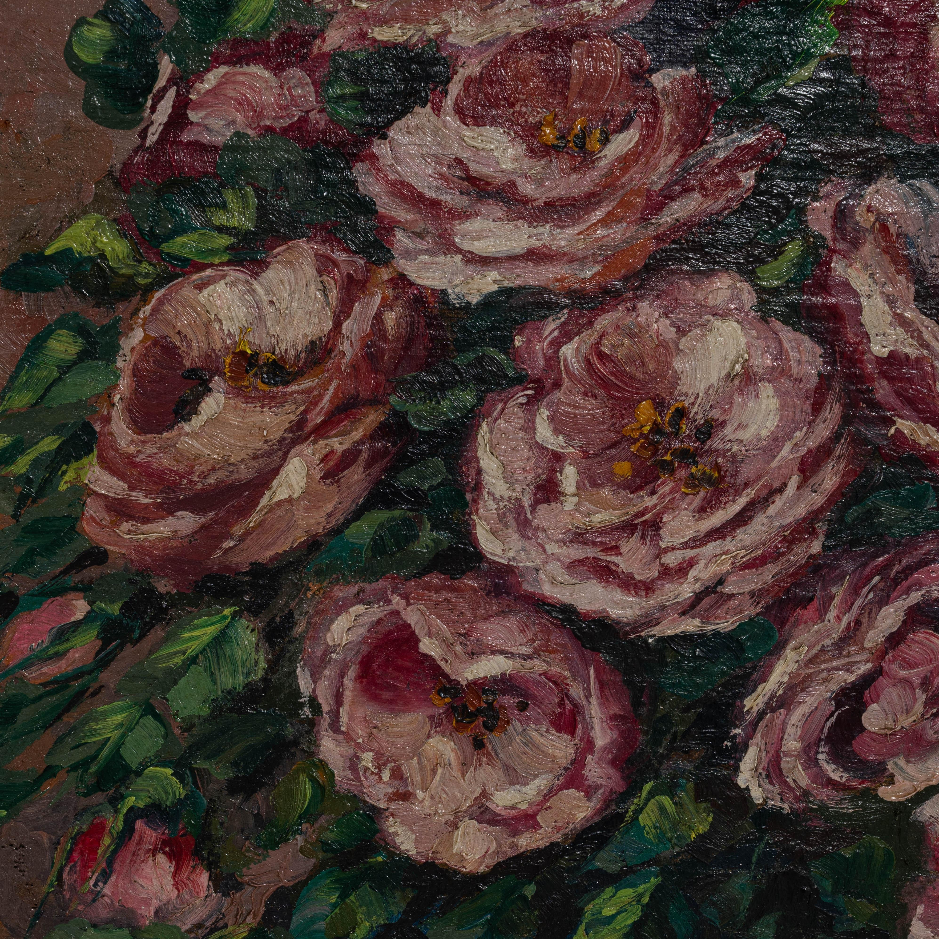 20th Century Belgian Still Life Camellia Painting With Wooden Frame in vendita 3