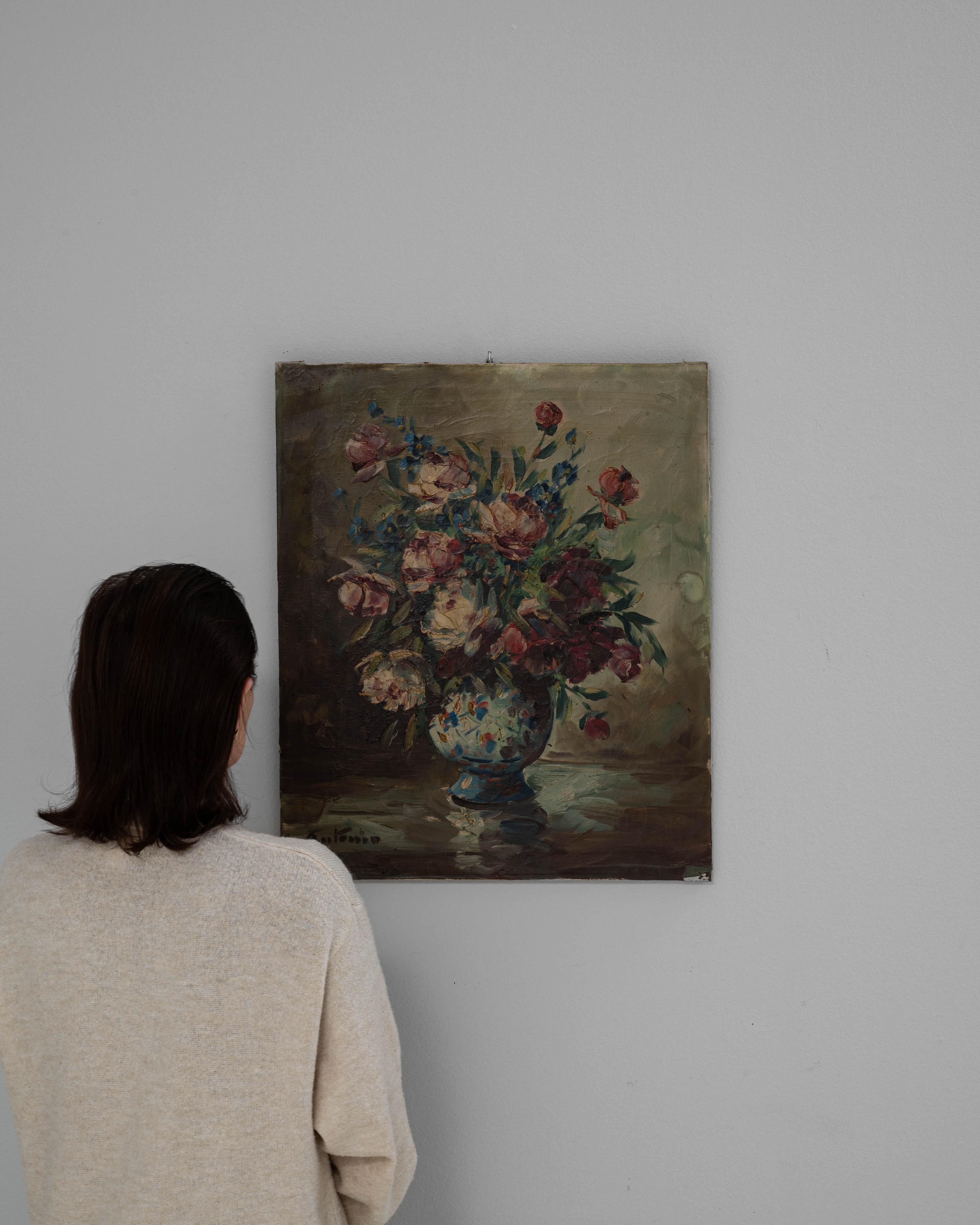 Belga 20th Century Belgian Still Life Flower Bouquet Painting in vendita