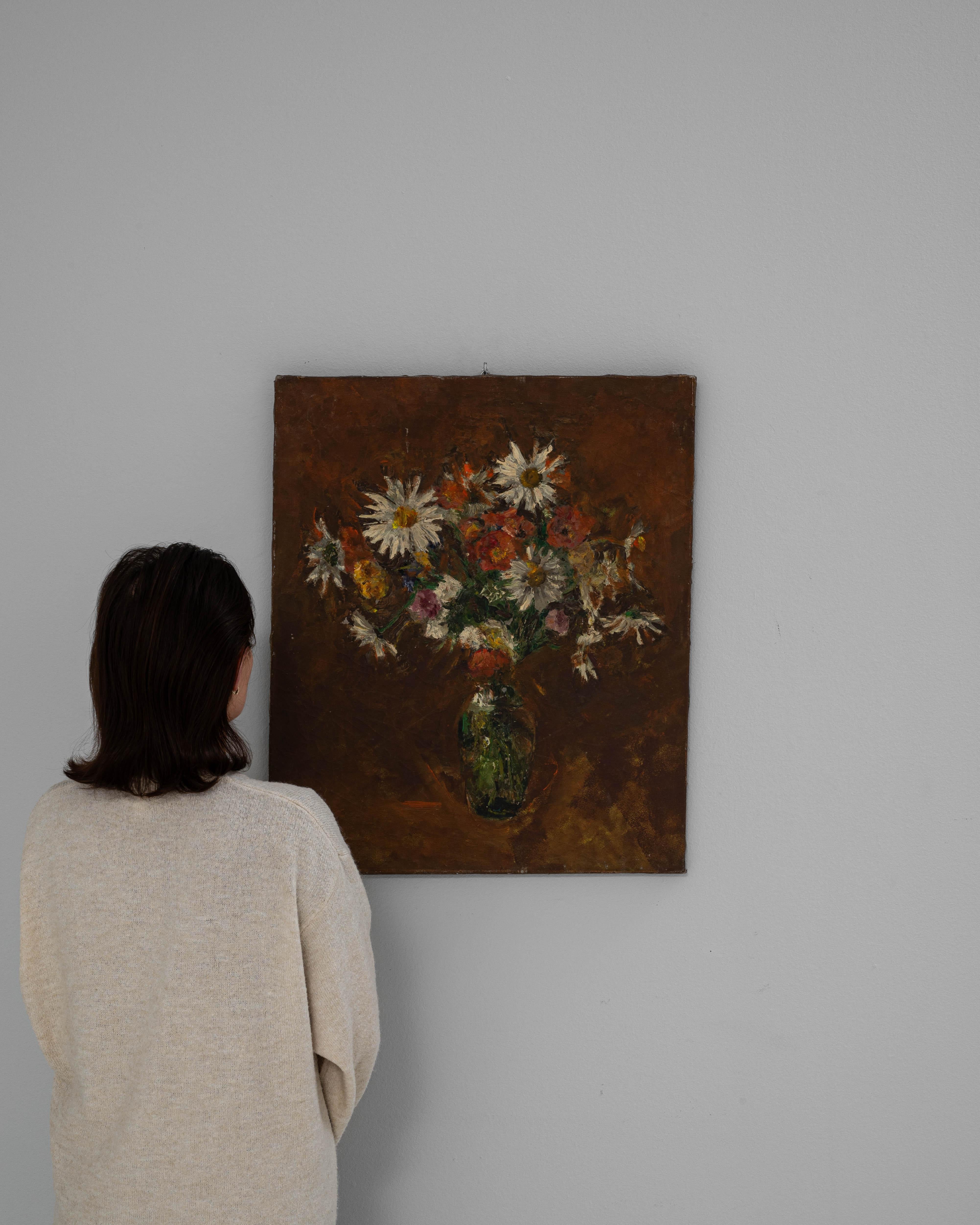 Belga 20th Century Belgian Still Life Flower Bouquet Painting in vendita